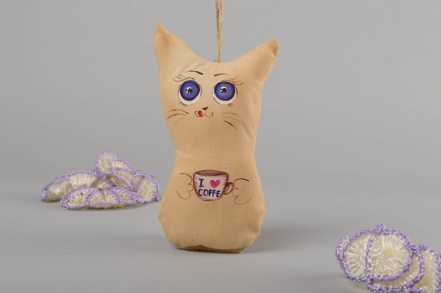 Kuscheltier Katze handmade Textil Spielzeug Designer Geschenk Deko Anhänger  foto 1