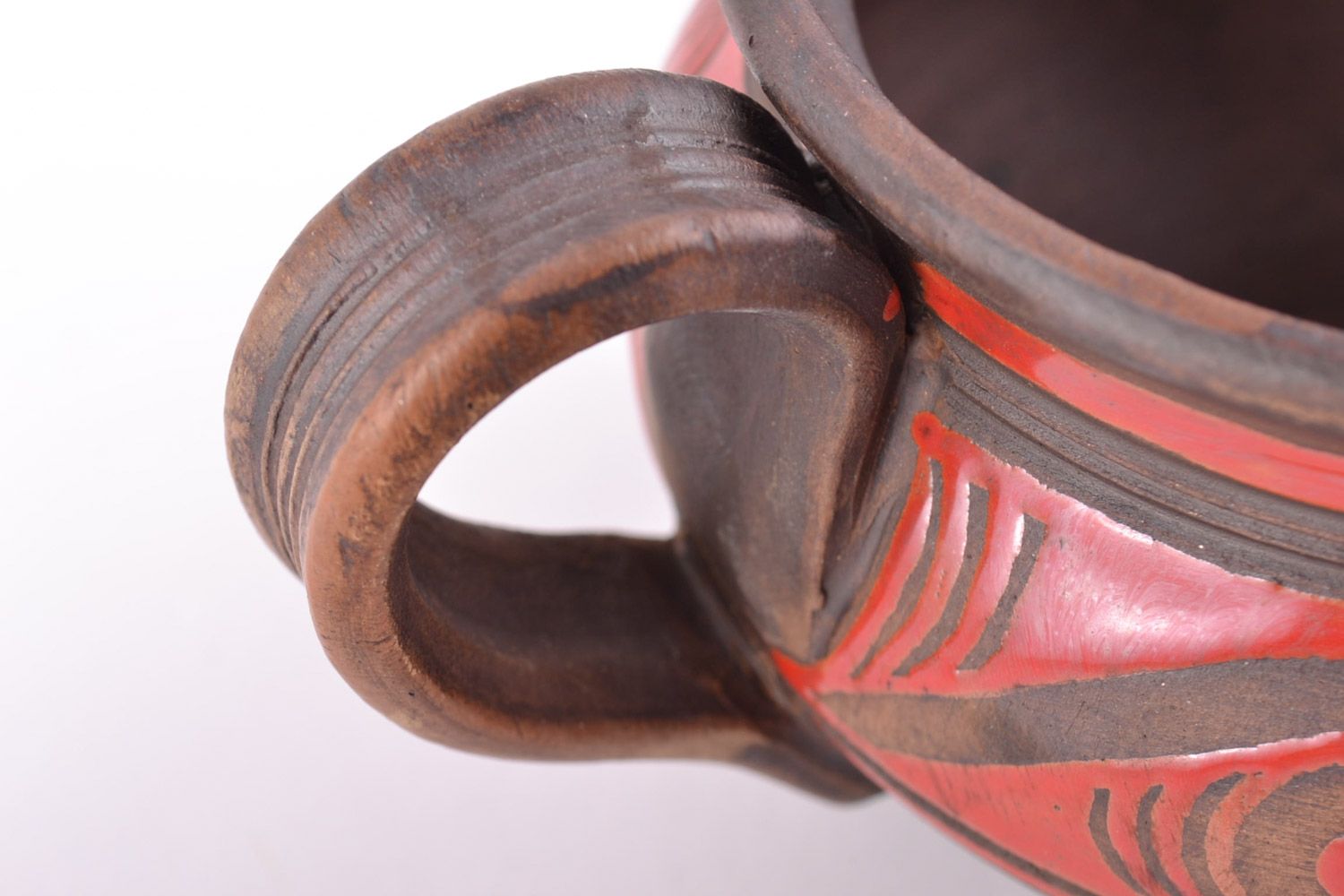 Taza de arcilla artesanal pintada a mano con barniz de color rojo 700 ml foto 5
