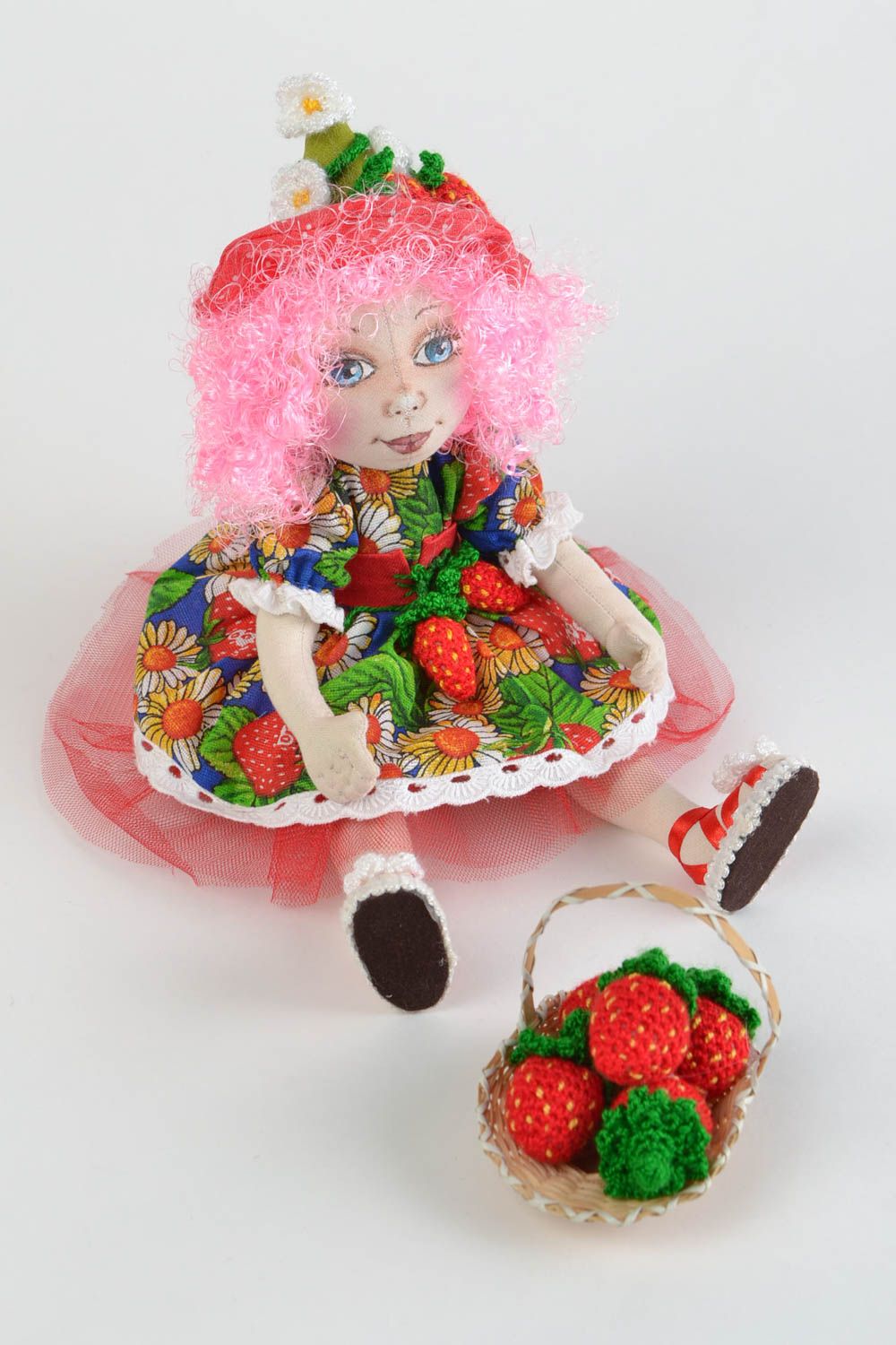 Beautiful handmade textile doll soft toy for children and interior Strawberry photo 1