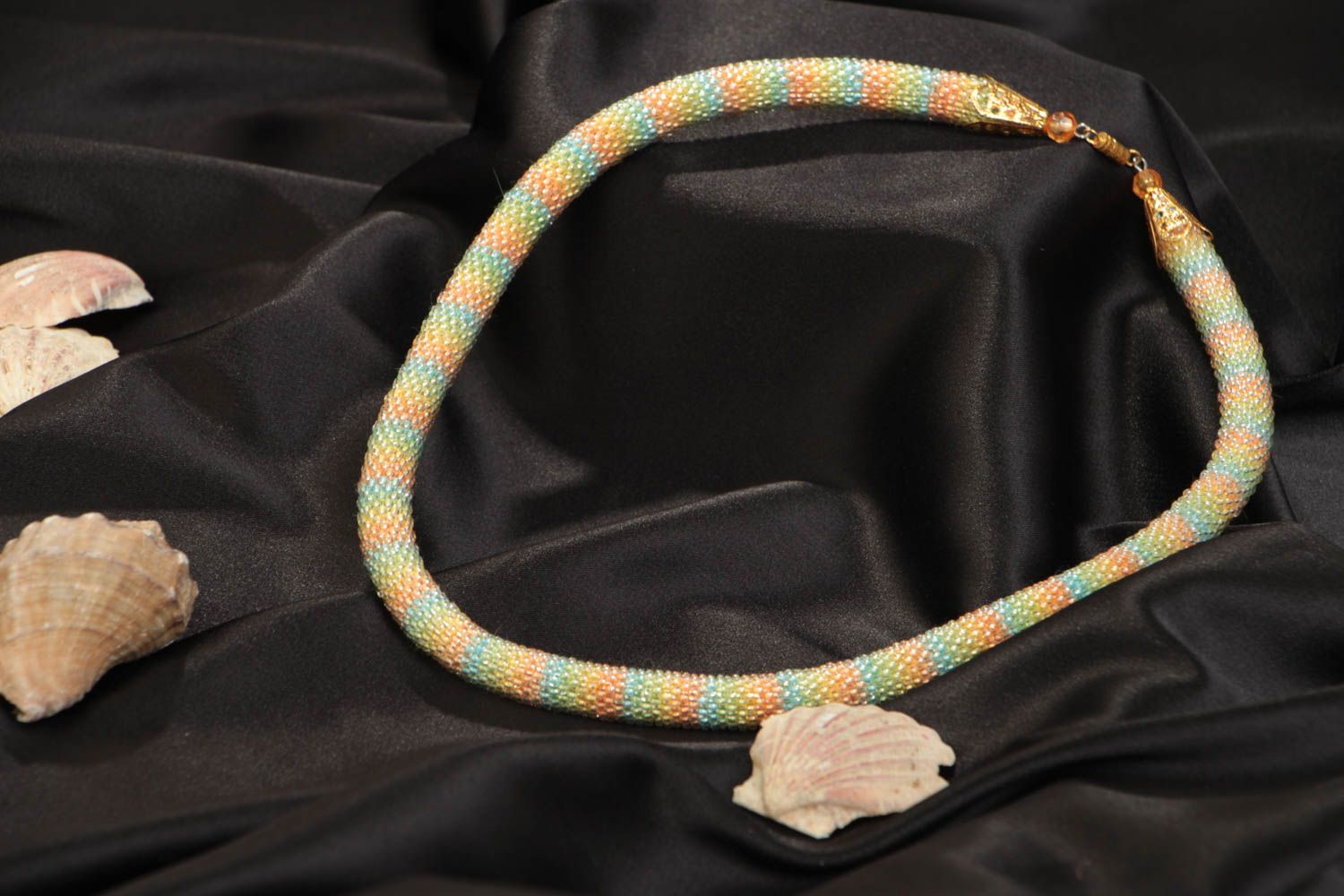 Handmade beaded cord necklace made of Czech beads beautiful bright unusual photo 1