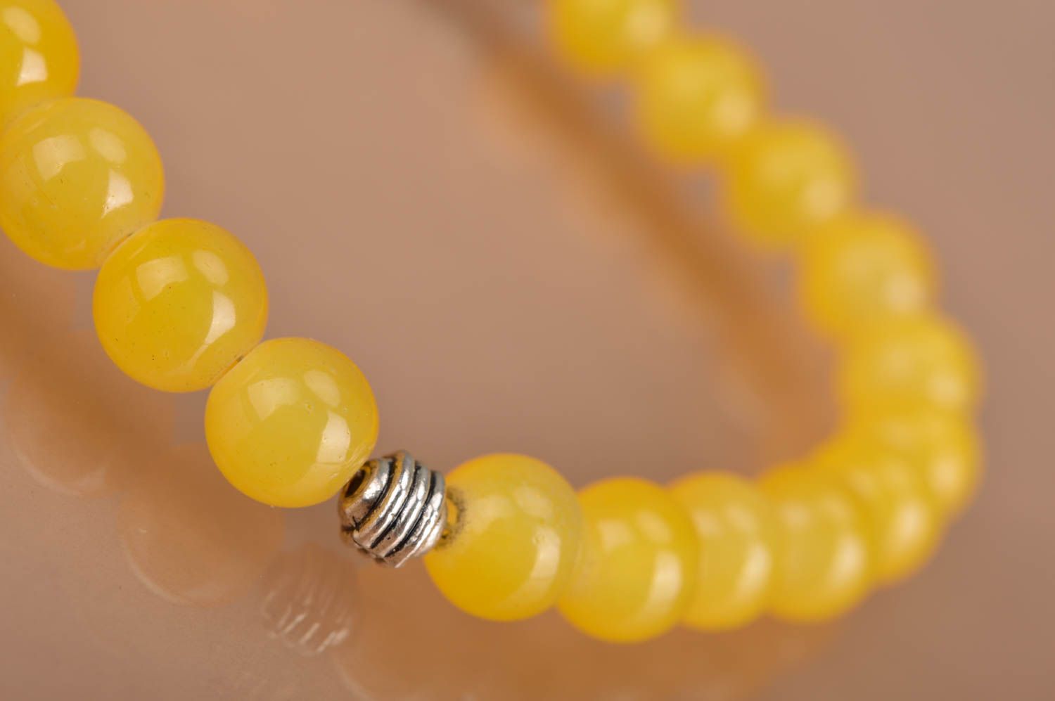 Handmade designer women's wrist bracelet with bright yellow neon beads photo 4