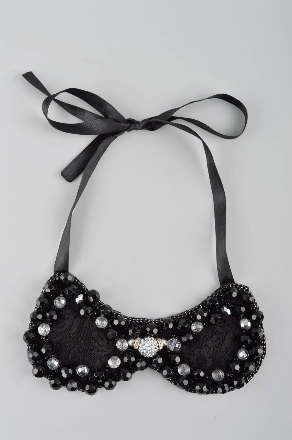 Handgemachter Schmuck Ketten aus Wolle Damen Collier Halskette Damen schwarz foto 2