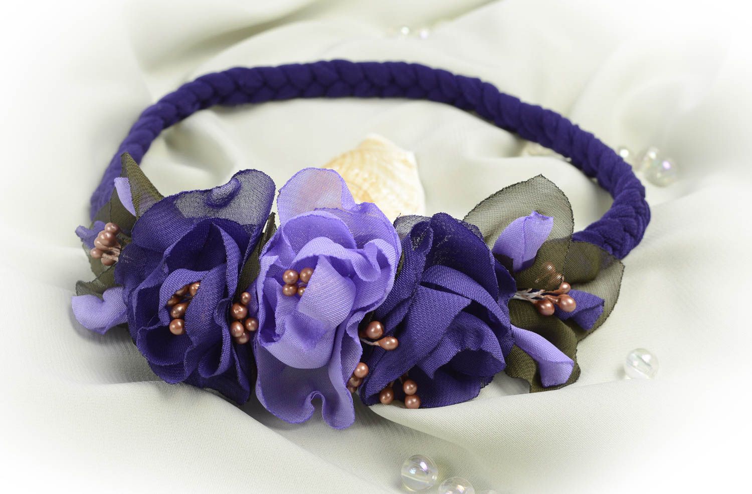 Banda para el cabello artesanalcon flores cinta de pelo regalo para niña foto 1