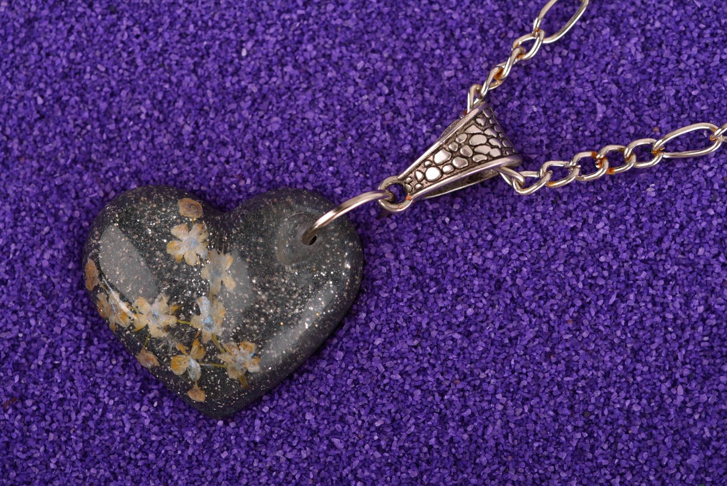 Handmade pendant unusual pendant with flowers designer accessory epoxy jewelry photo 1