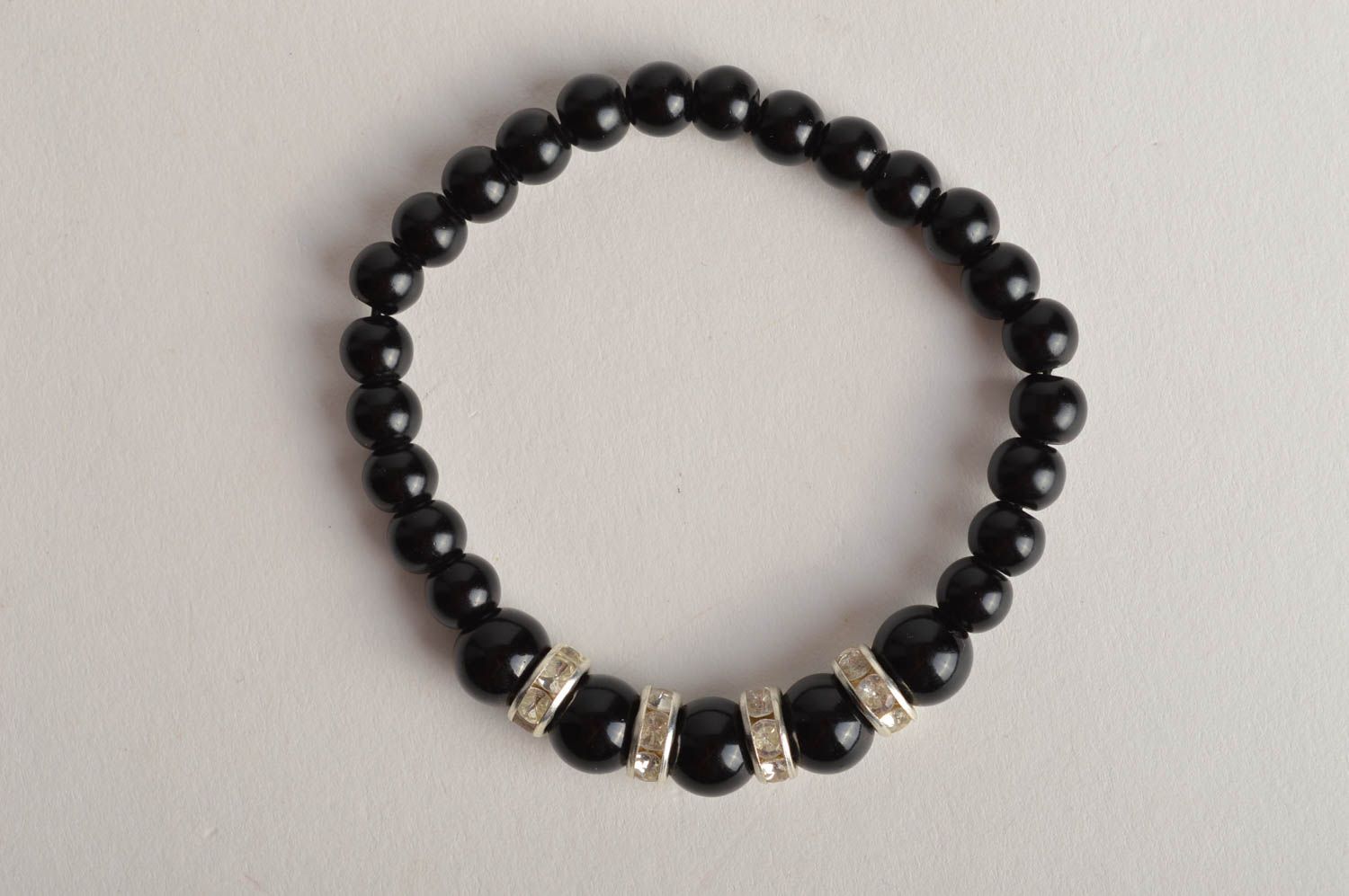 Handmade black thin bracelet unusual beaded bracelet present for woman photo 3