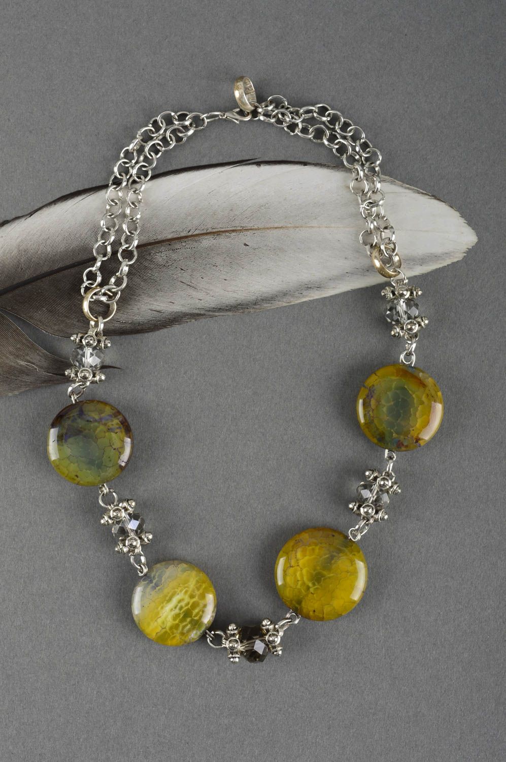 Handmade natural stones metal designer necklace unique present for woman photo 1
