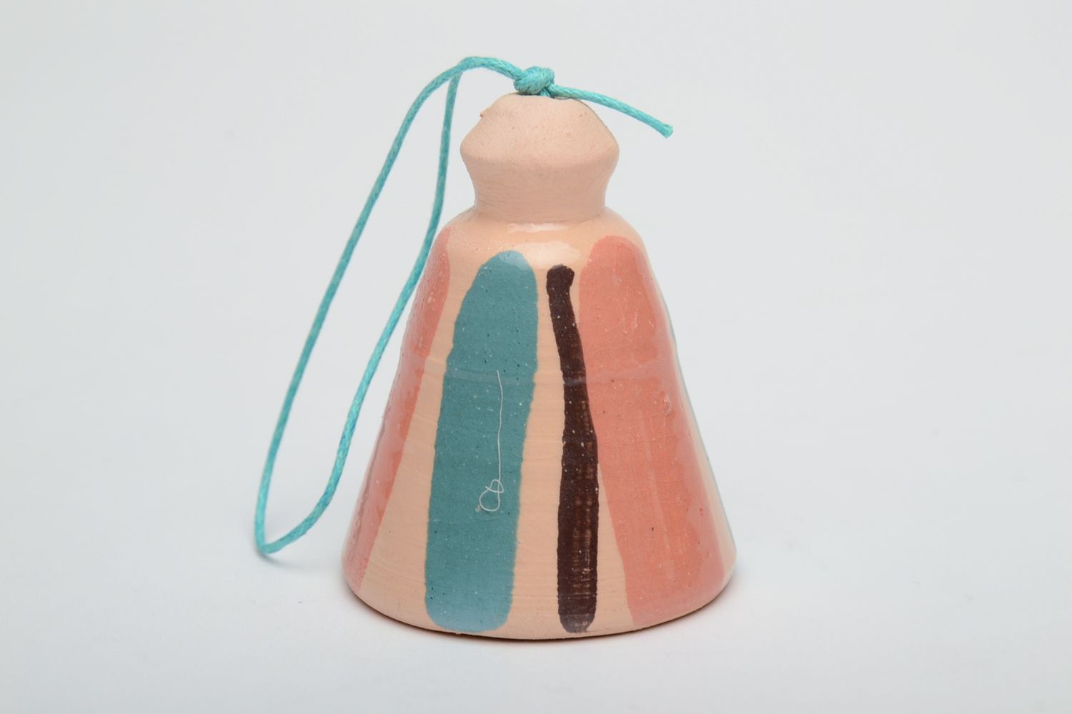 Handmade ceramic bell painted with enamels on cord photo 2