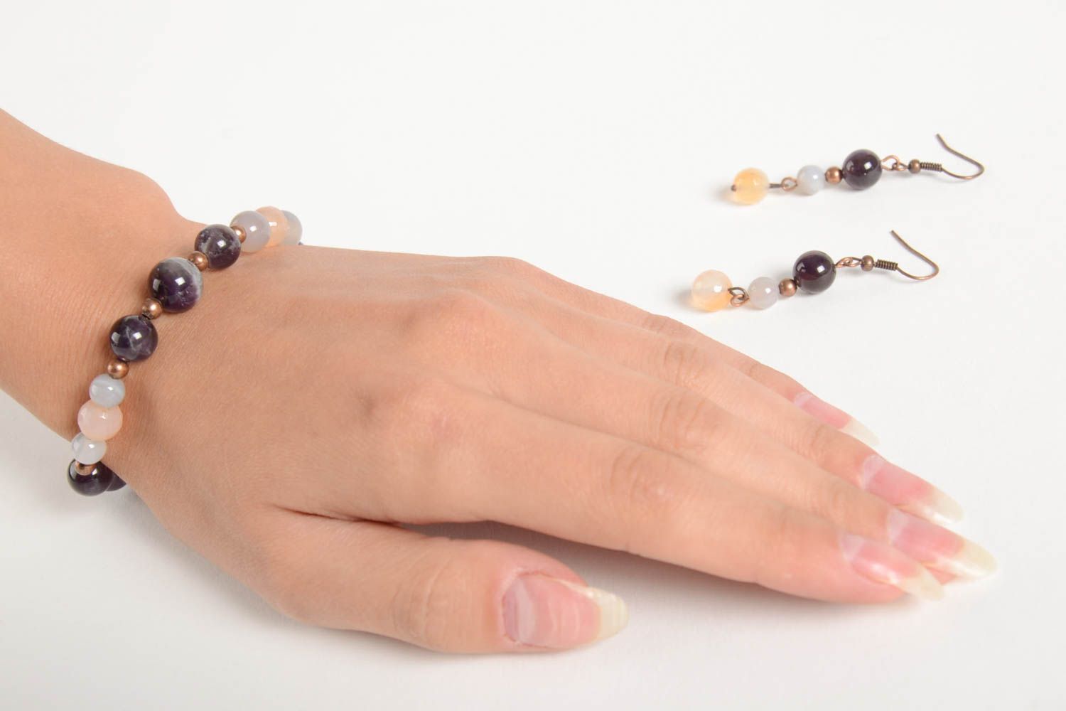 Handmade stylish cute earrings designer wrist bracelet natural stone jewelry photo 2