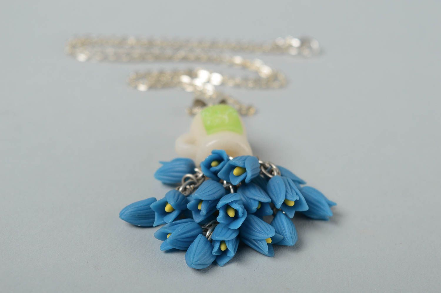 Handmade Damen Collier Modeschmuck Halskette Accessoires für Frauen blaue Blumen foto 2