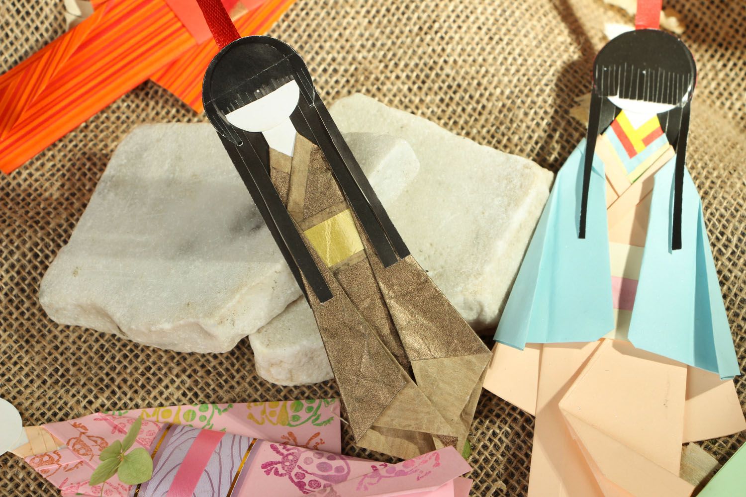 Paper bookmark in the shape of Japanese doll Chiyogami Ningyo photo 5