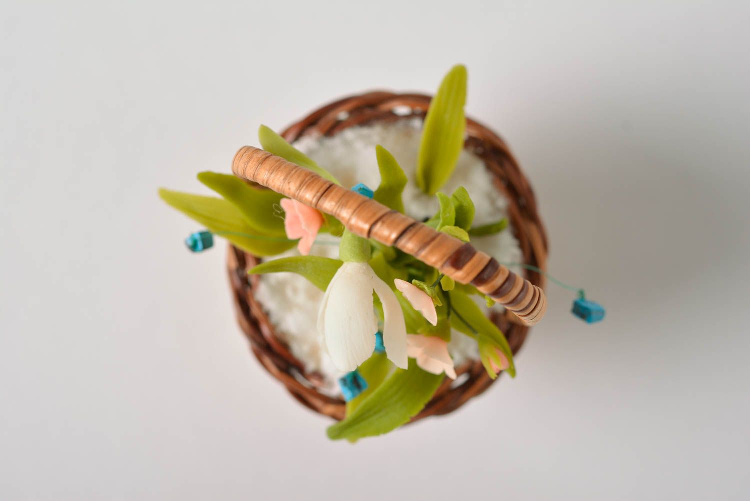 Handmade polymer clay designer floral brooch in tiny decorative basket  photo 5