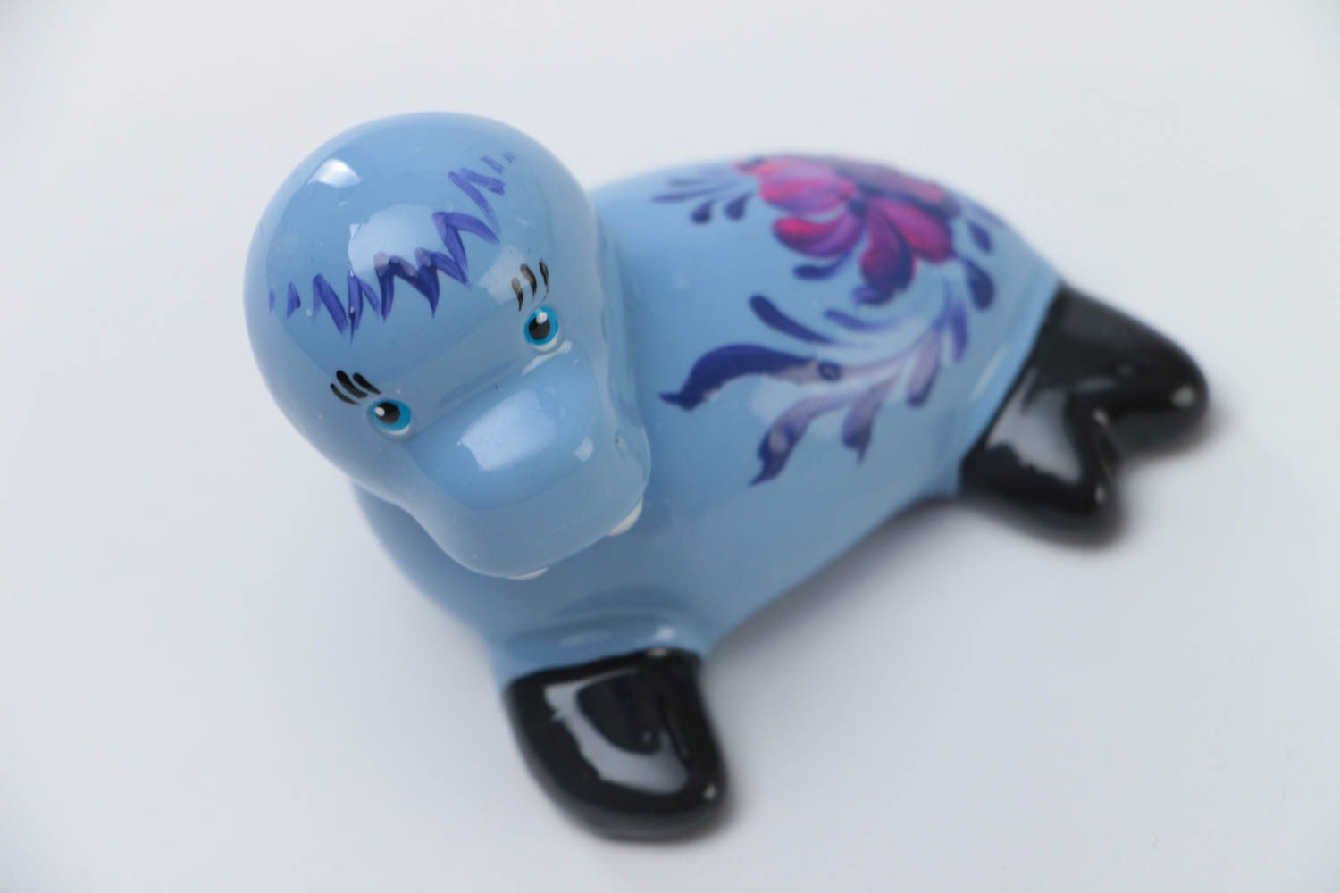 Blaue kleine Deko Statuette aus Gips mit Bemalung Seehund Künstler Handarbeit foto 4