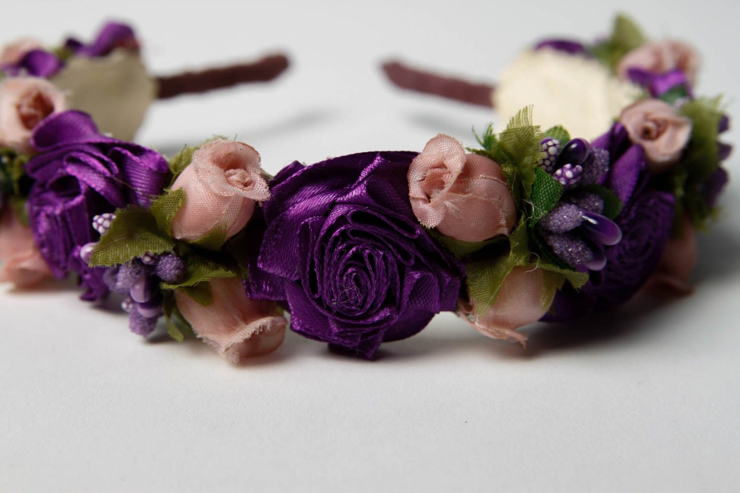 Blumen Haarreif handmade Haar Schmuck Frauen Geschenke in Lila Rosa zart foto 4