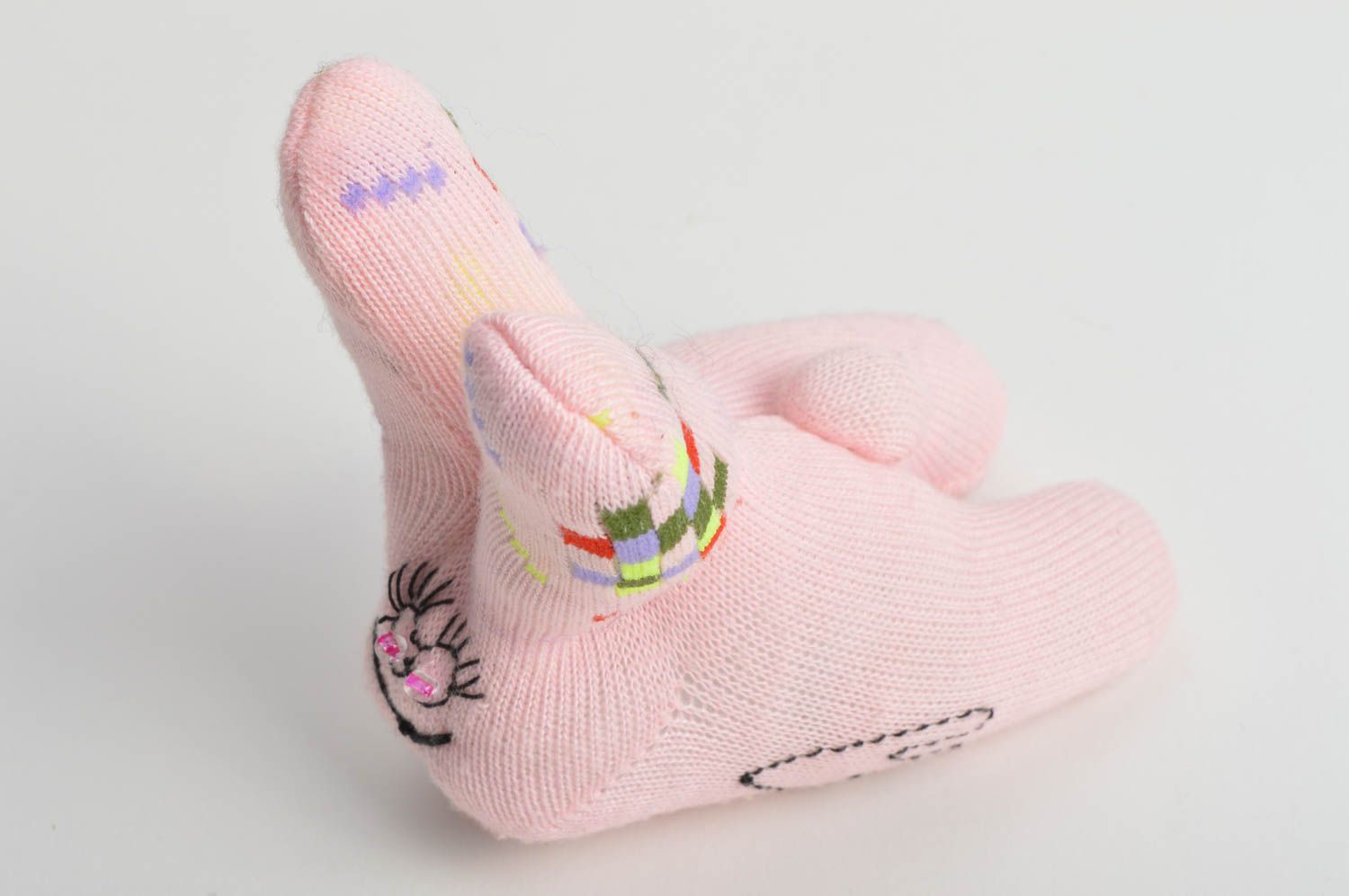 Peluche lapin rose en tissu tricot petite belle originale faite à la main photo 4