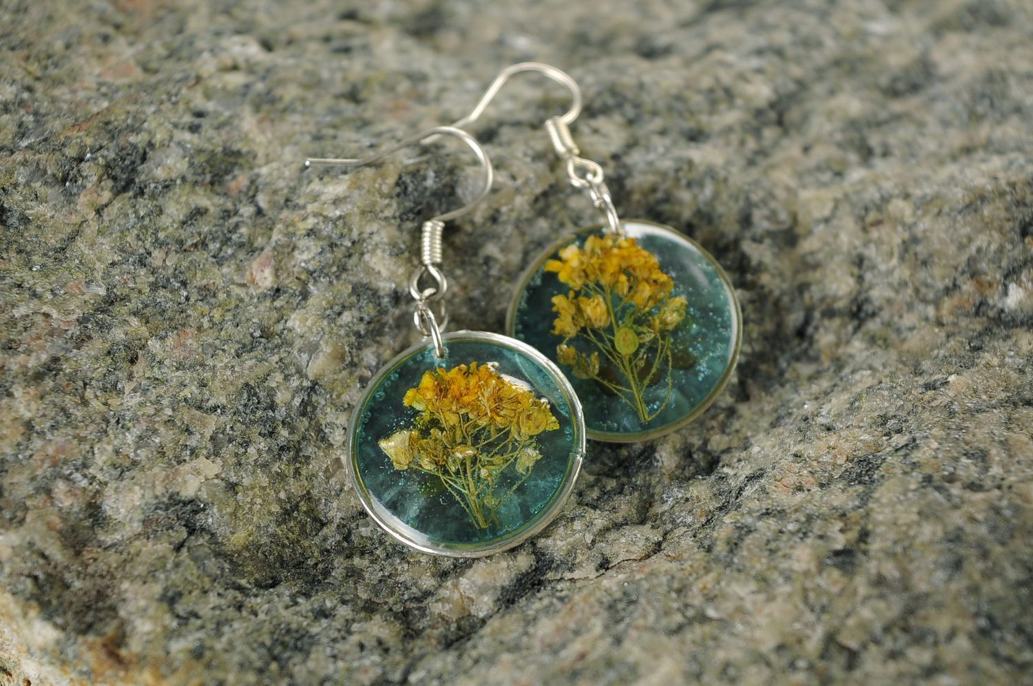 Round Earrings with Real Plants  photo 2