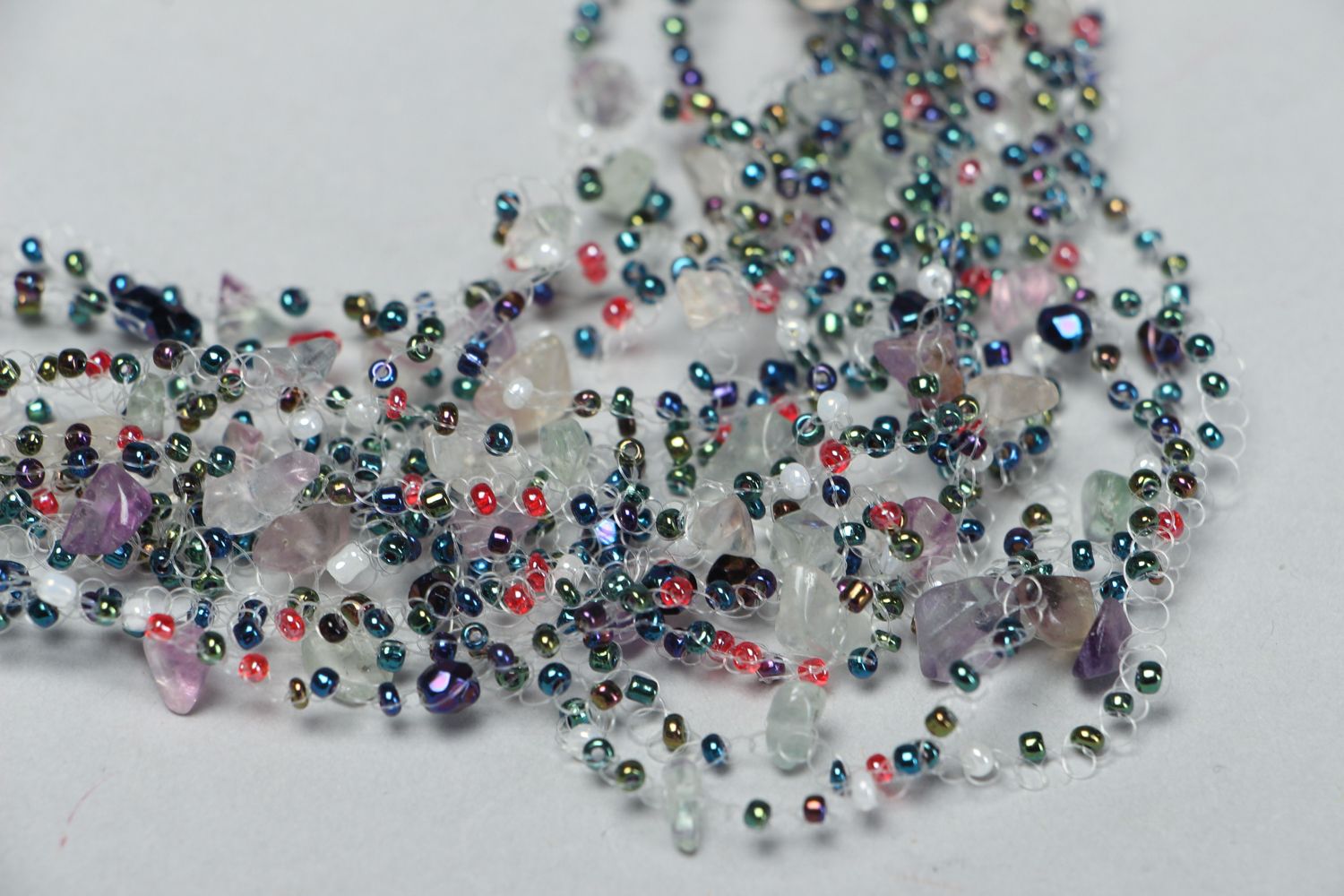 Evening beaded necklace with natural stones  photo 2