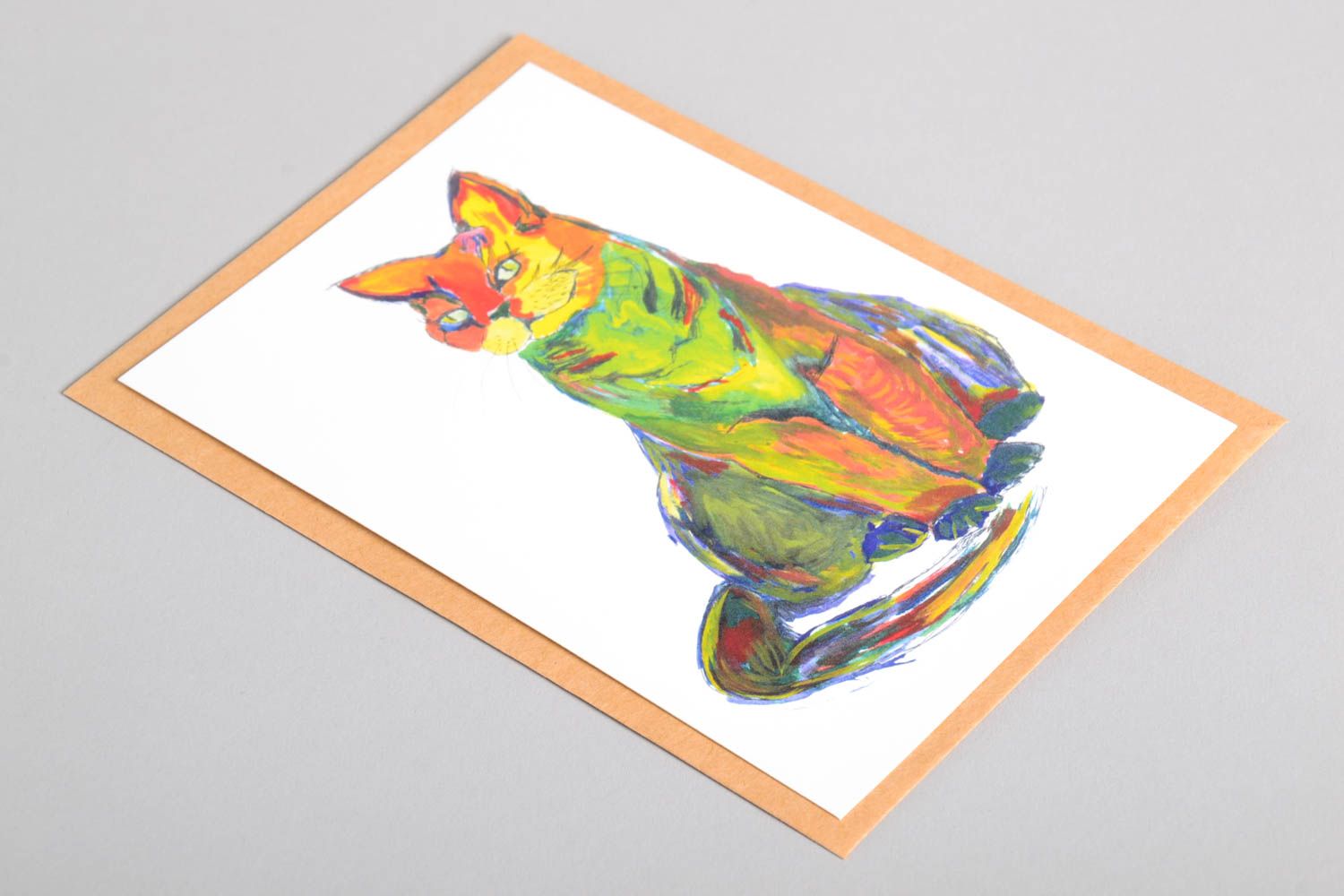 Schöne Grusskarte handmade Künstler Karte mit Katze Grußkarte Papier bemalt foto 5