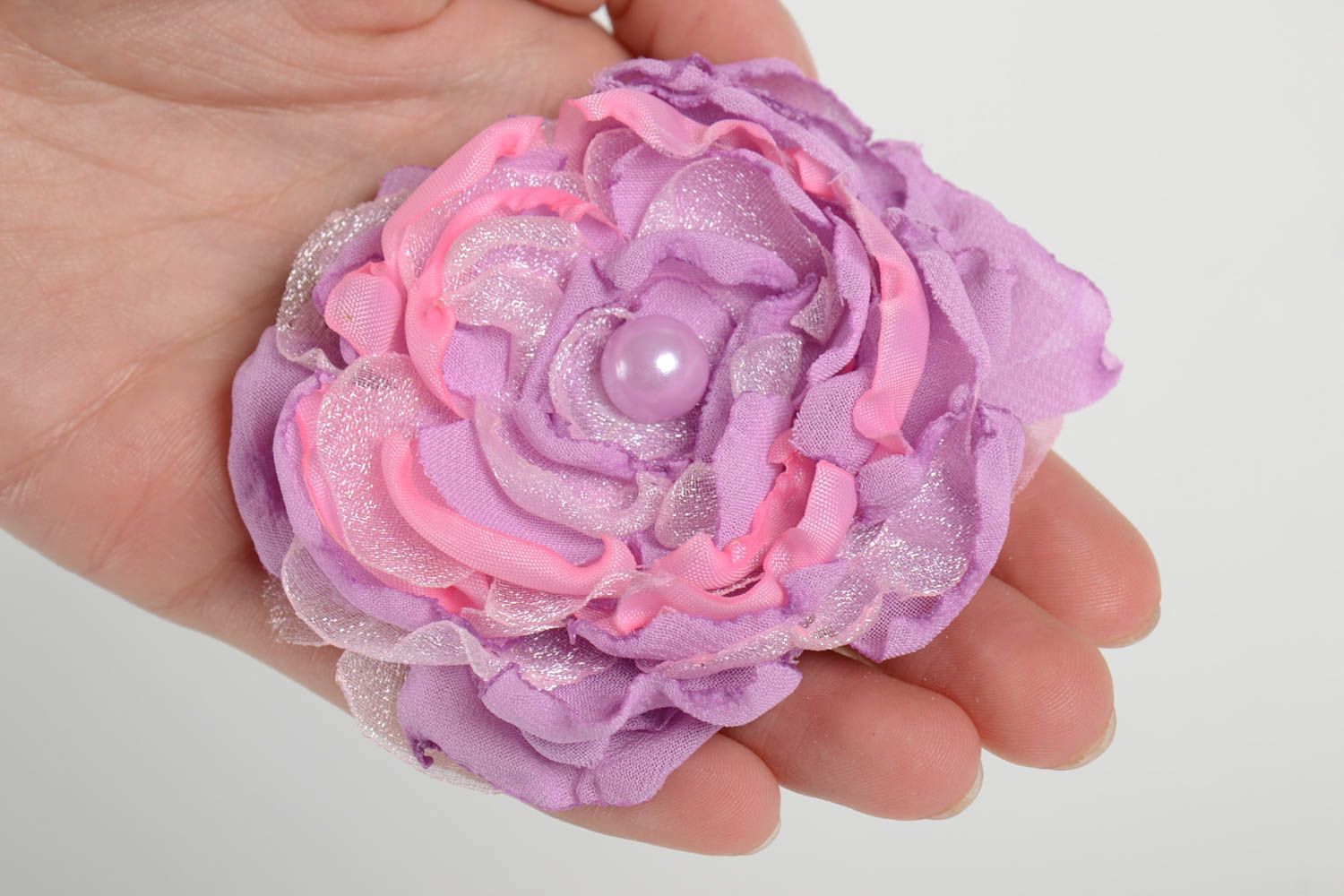 Handmade hair clip with beautiful purple flower unusual product photo 5