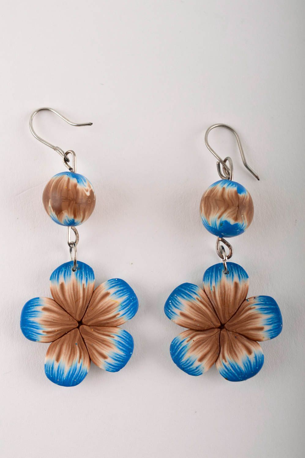 Handmade lange blaue Blumen Ohrringe Polymer Schmuck Accessoire für Frauen foto 5