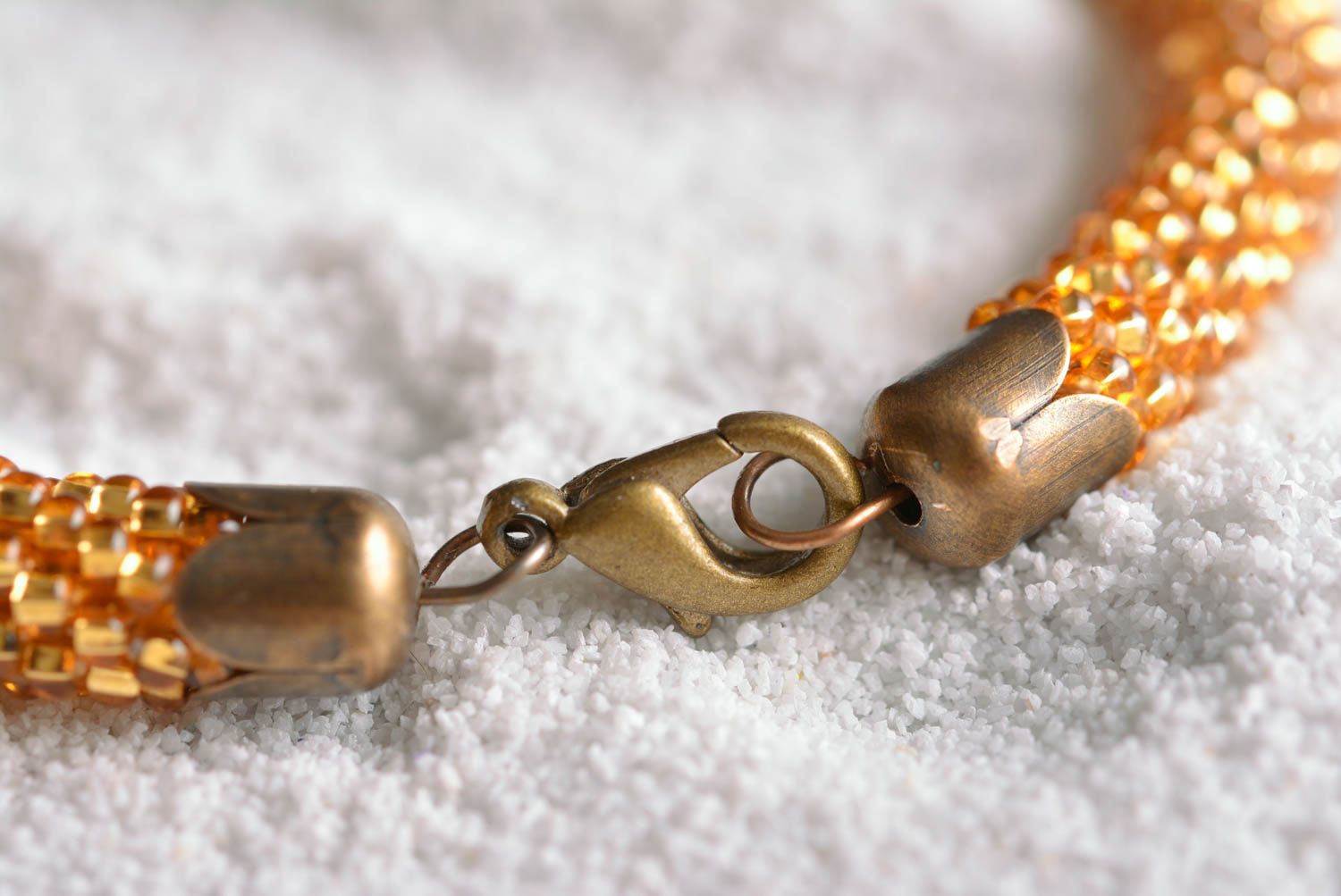 Handmade gold color beads cord bracelet with centerpiece transparent bead photo 4