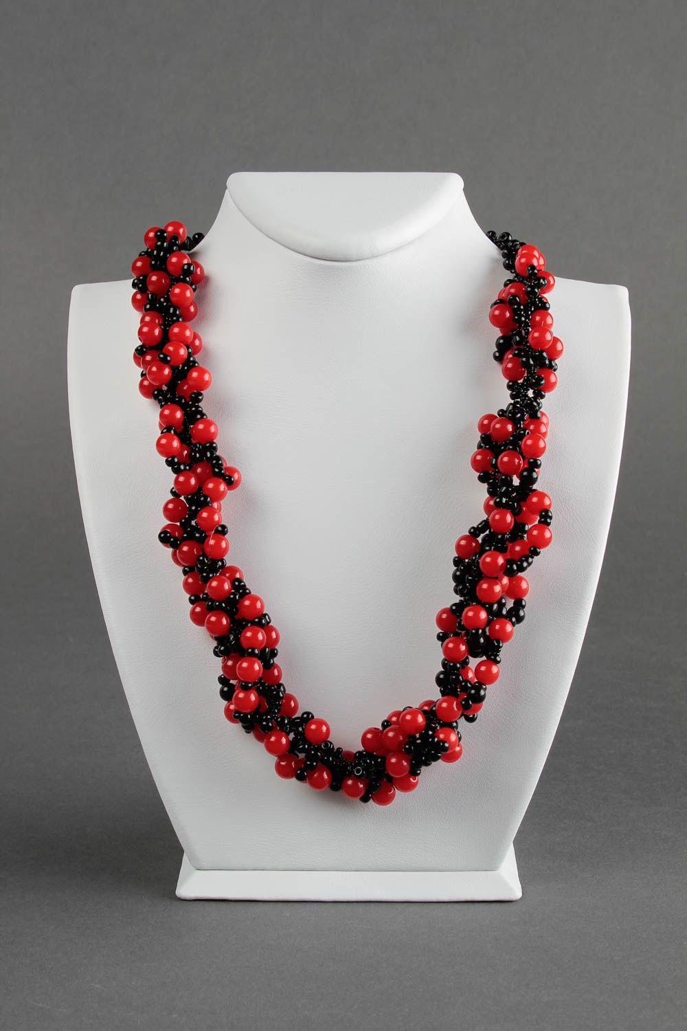 Handmade beautiful beaded necklace red and black necklace evening jewelry photo 5