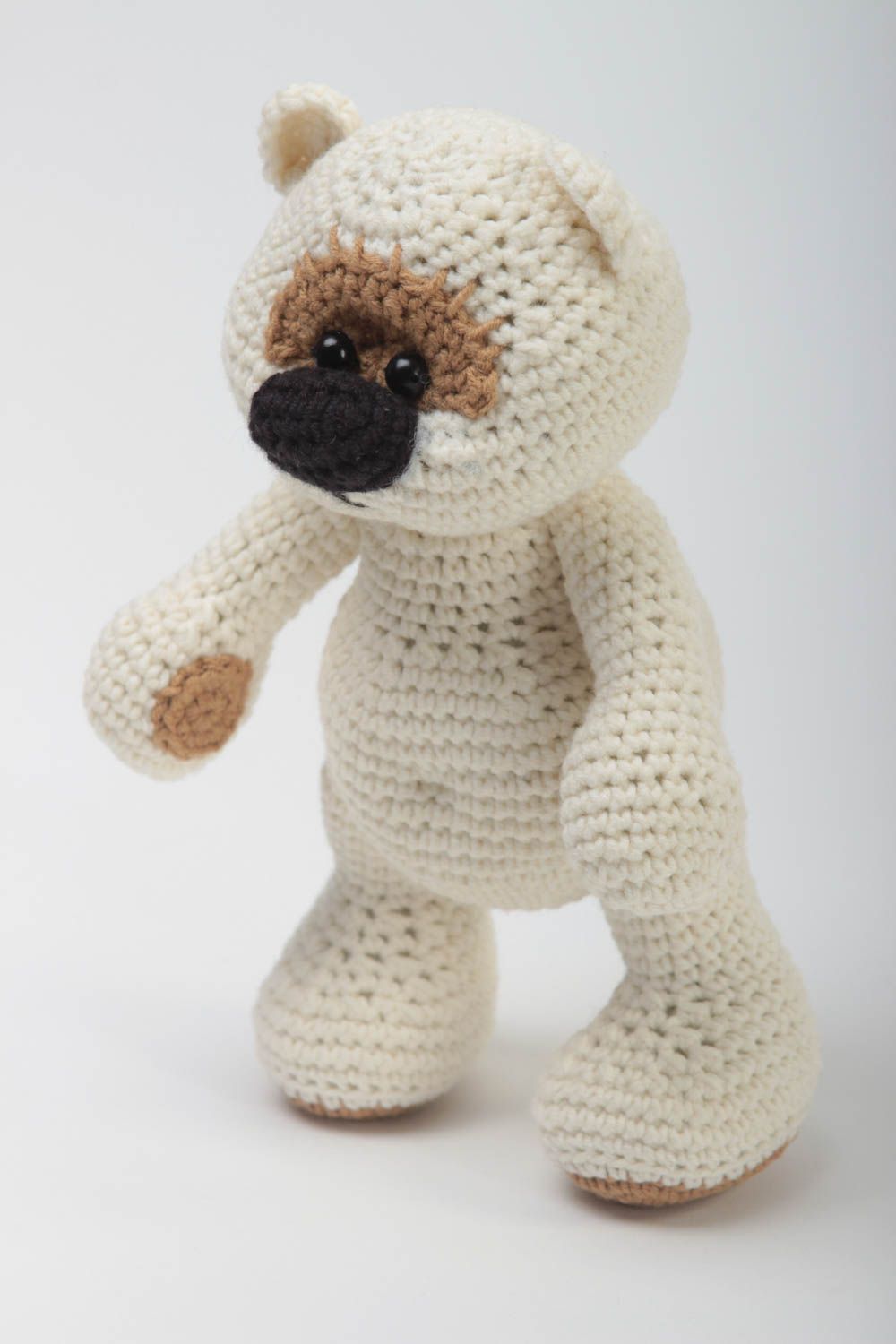 Jouet enfant Peluche tricotée fait main Cadeau original ourson blanc mignon photo 2