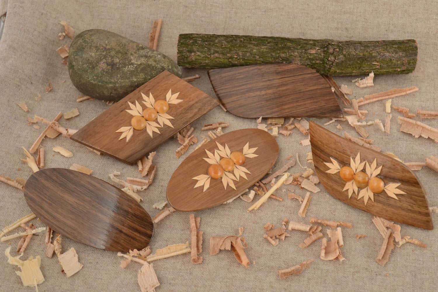 Hair jewel clips set 5 pieces Beautiful women's handmade wooden barrettes  photo 1