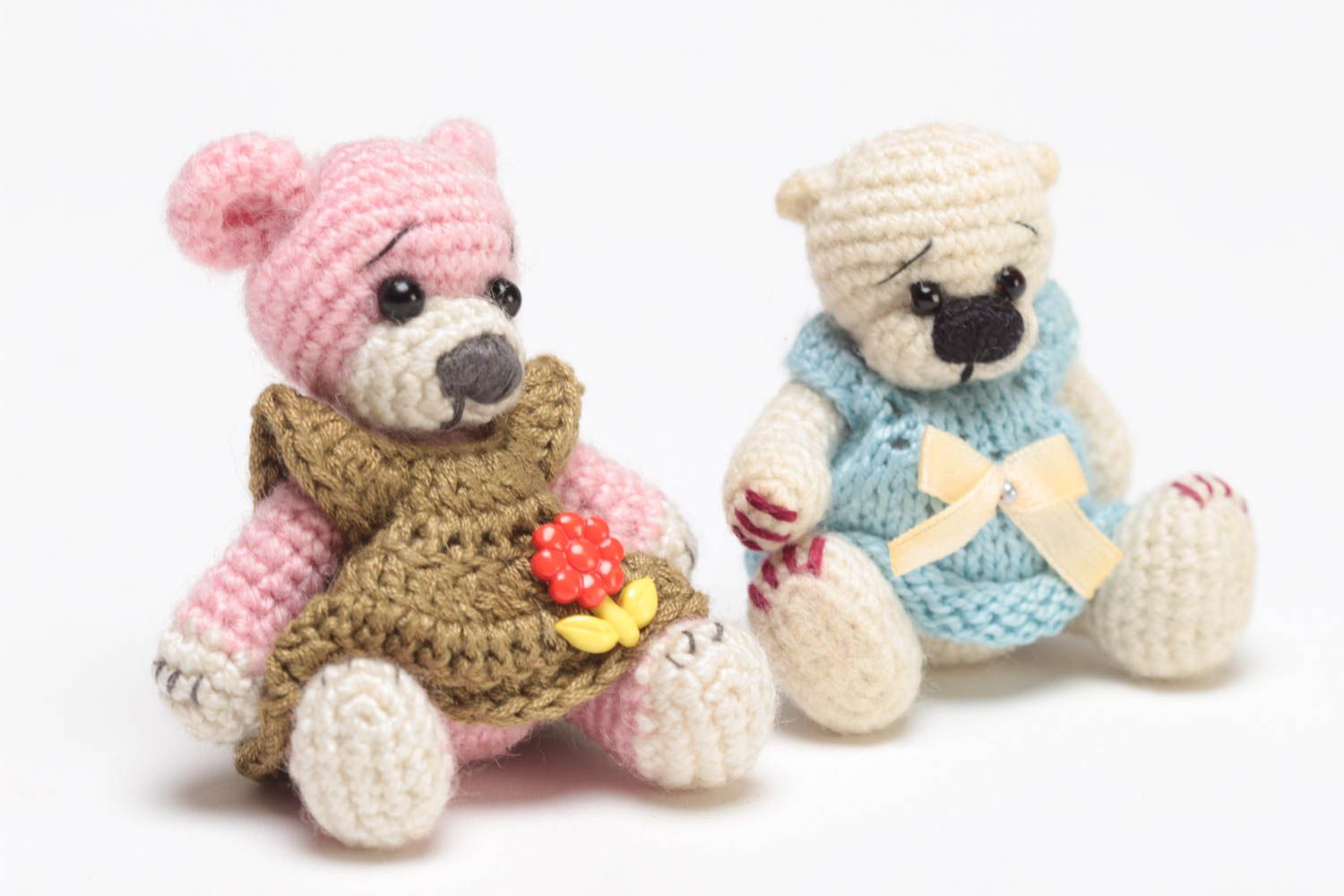 Handmade designer textile crochet soft toys set 2 pieces Bears unusual decor photo 2