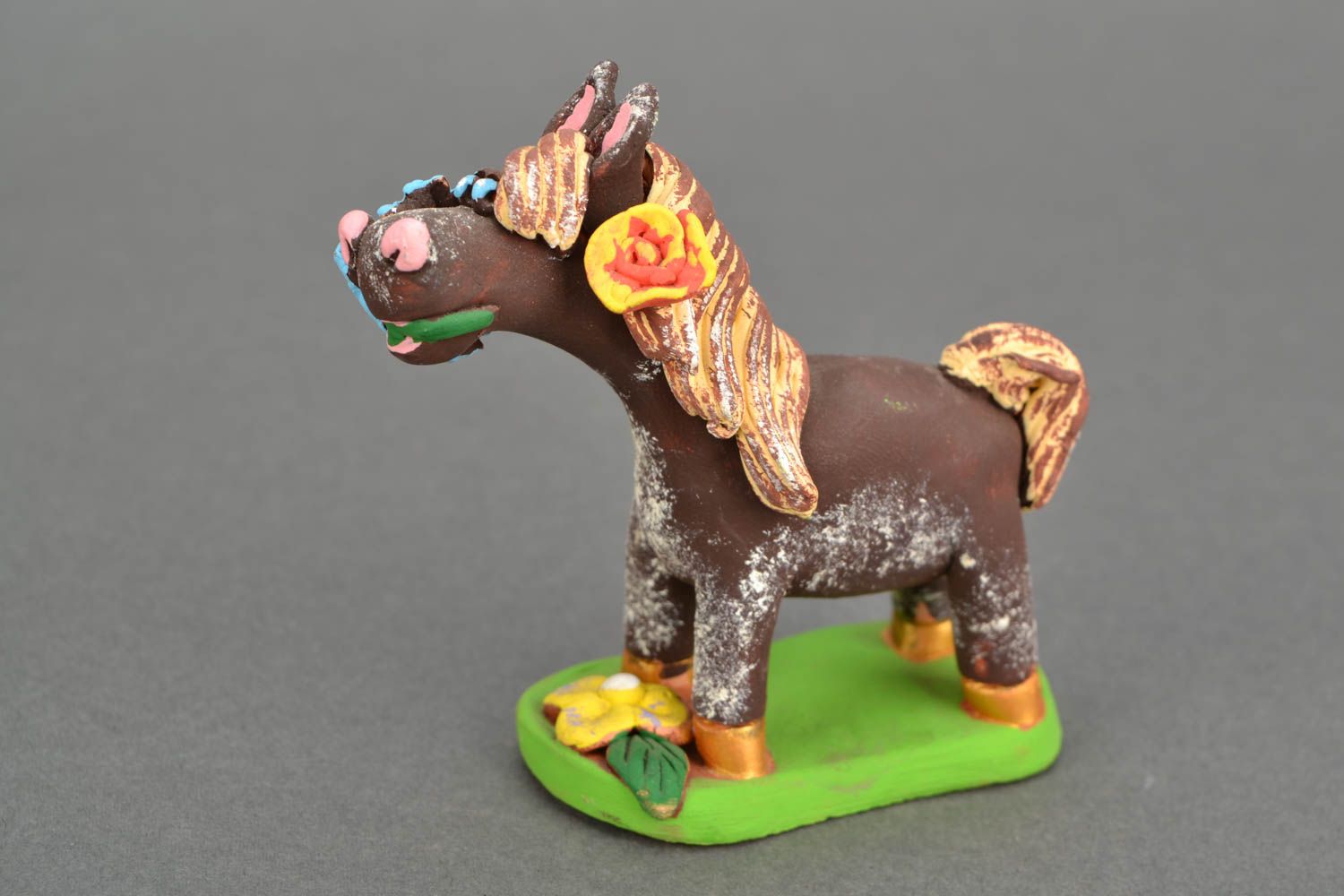 Painted ceramic statuette Horse with Flowers photo 4