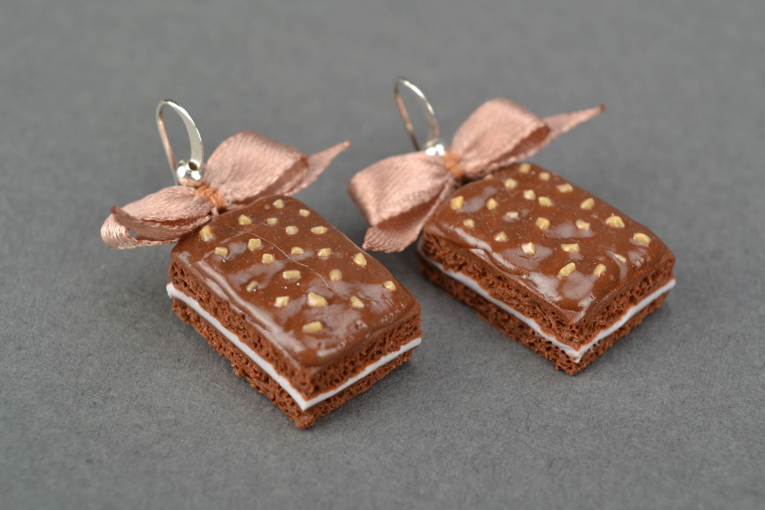 Polymer clay earrings in the shape of chocolate cakes photo 3