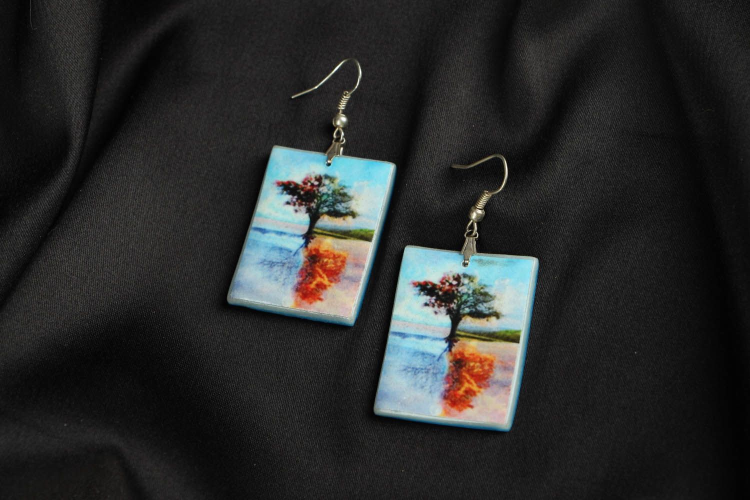 Polymer clay earrings Reflection photo 1
