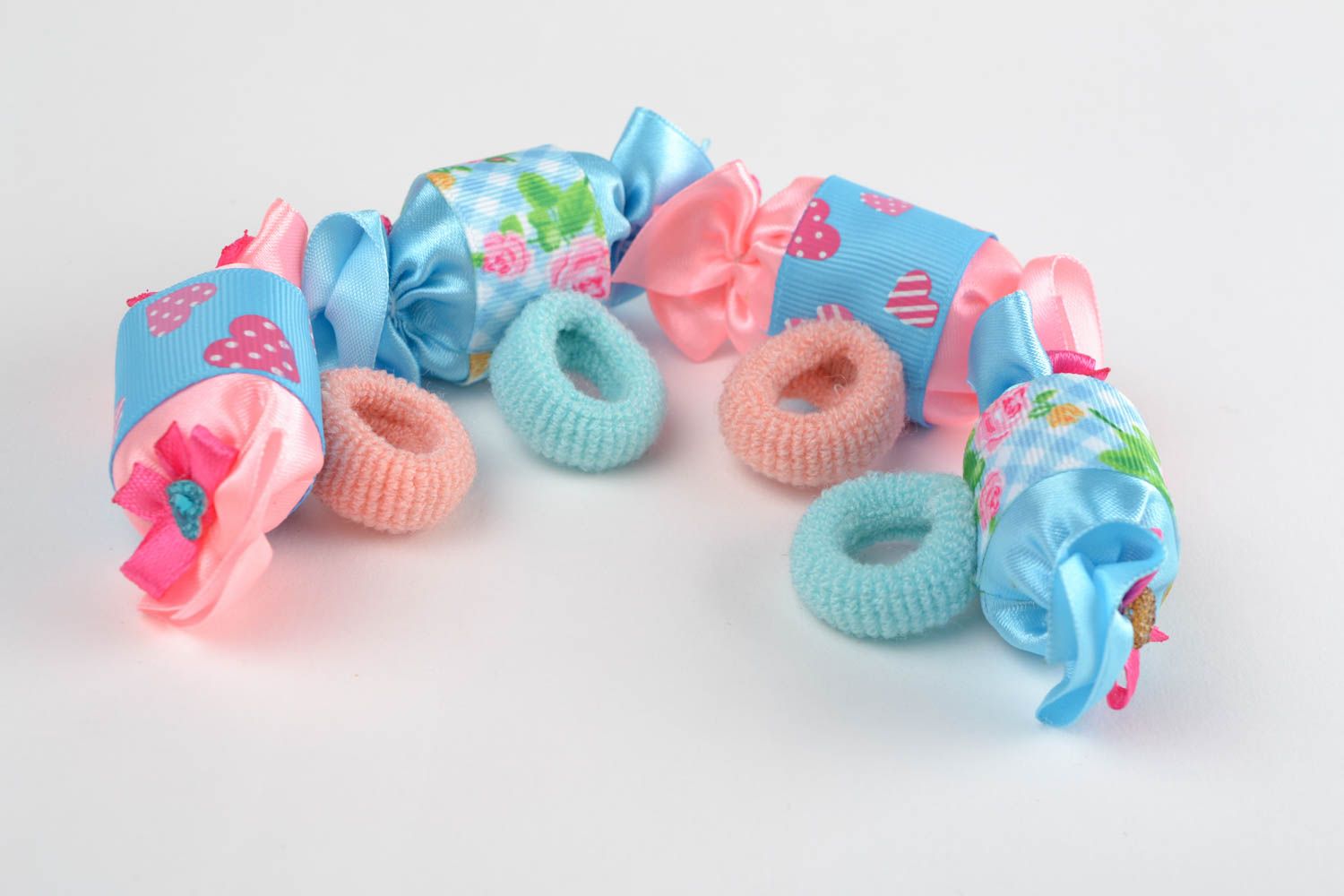 Kinder Haargummis Set 4 Stück aus Ripsbändern Bonbons für Mädchen handgemacht foto 4
