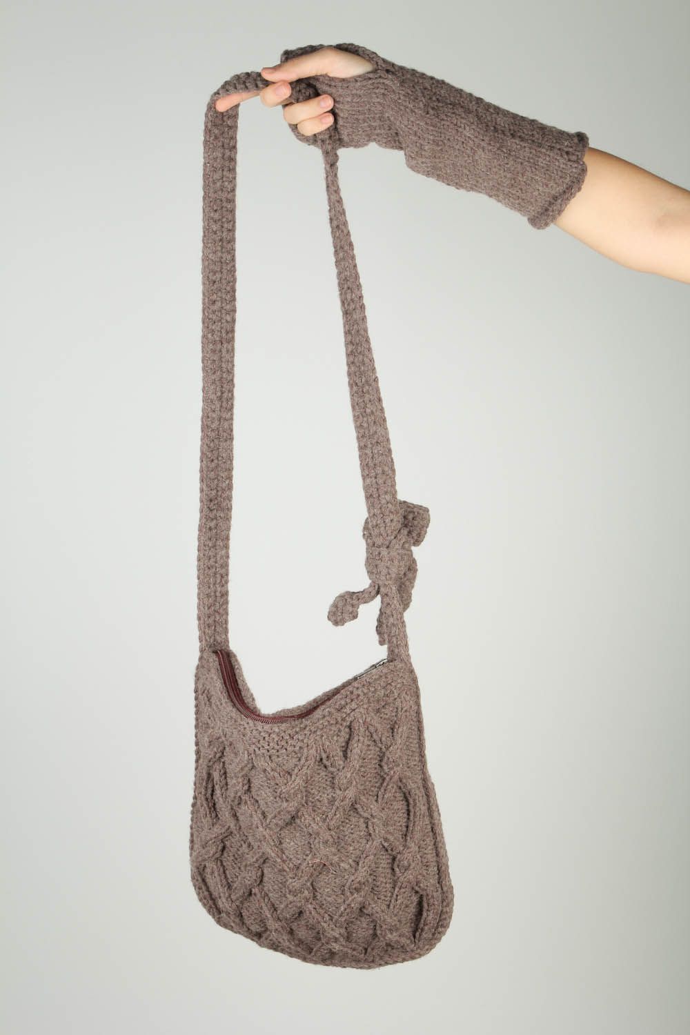 Mala de malha com mitenes de fios de lã acessórios femininos quentes tricotados foto 3