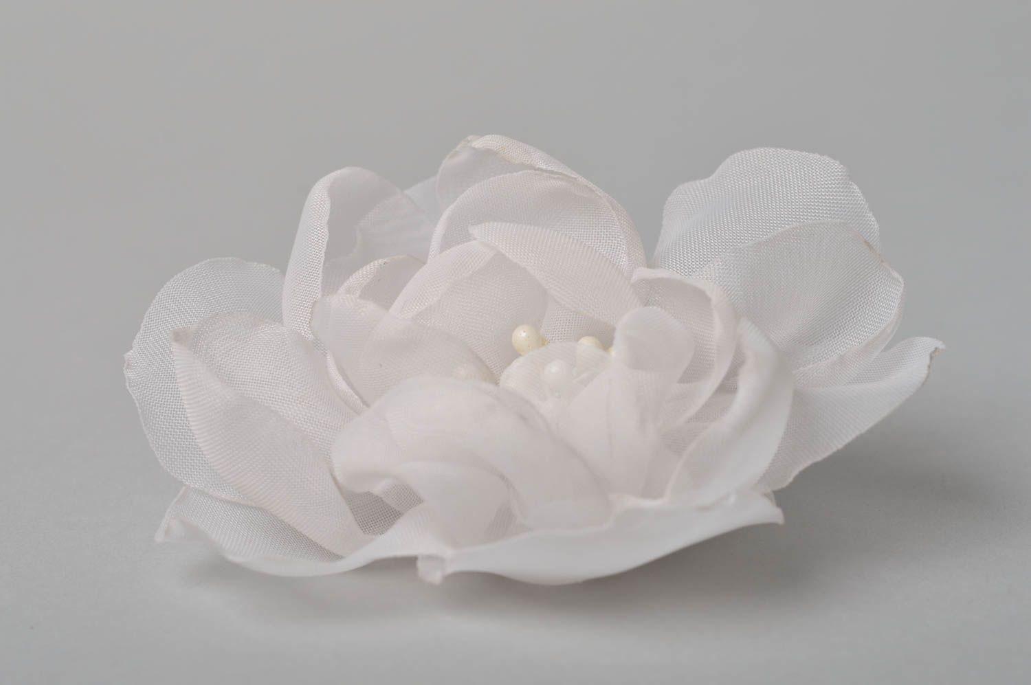 Broche barrette fleur grande faite main mousseline de soie Cadeau pour femme photo 9