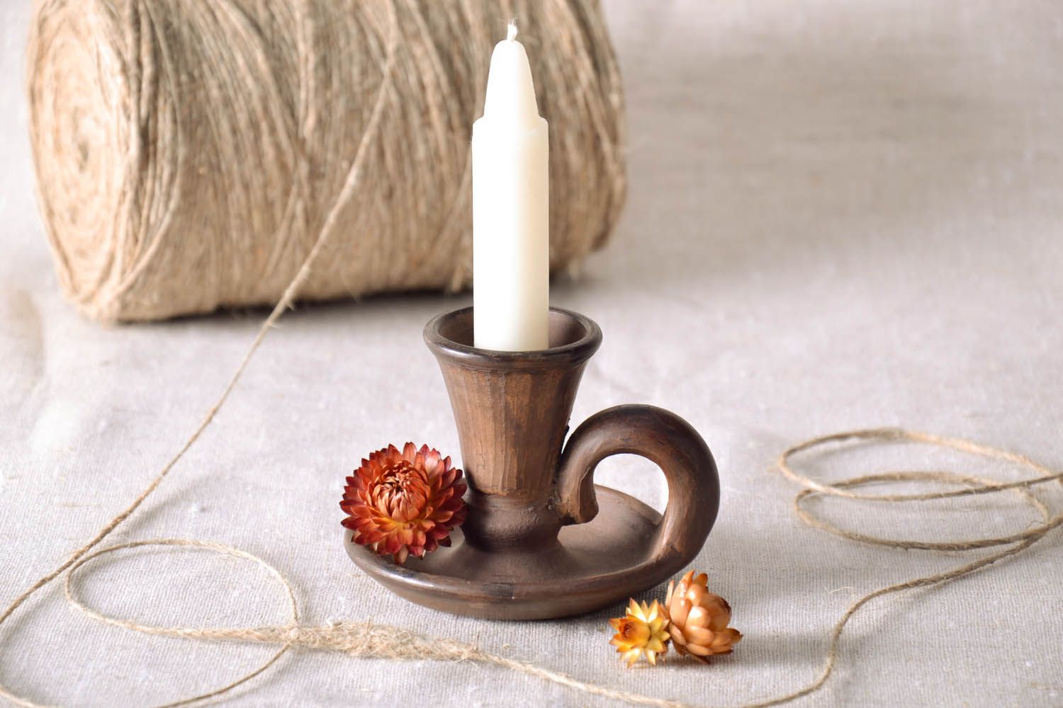 Castiçal de argila feito à mão suporte para vela de cerâmica decorativa artesanal foto 1