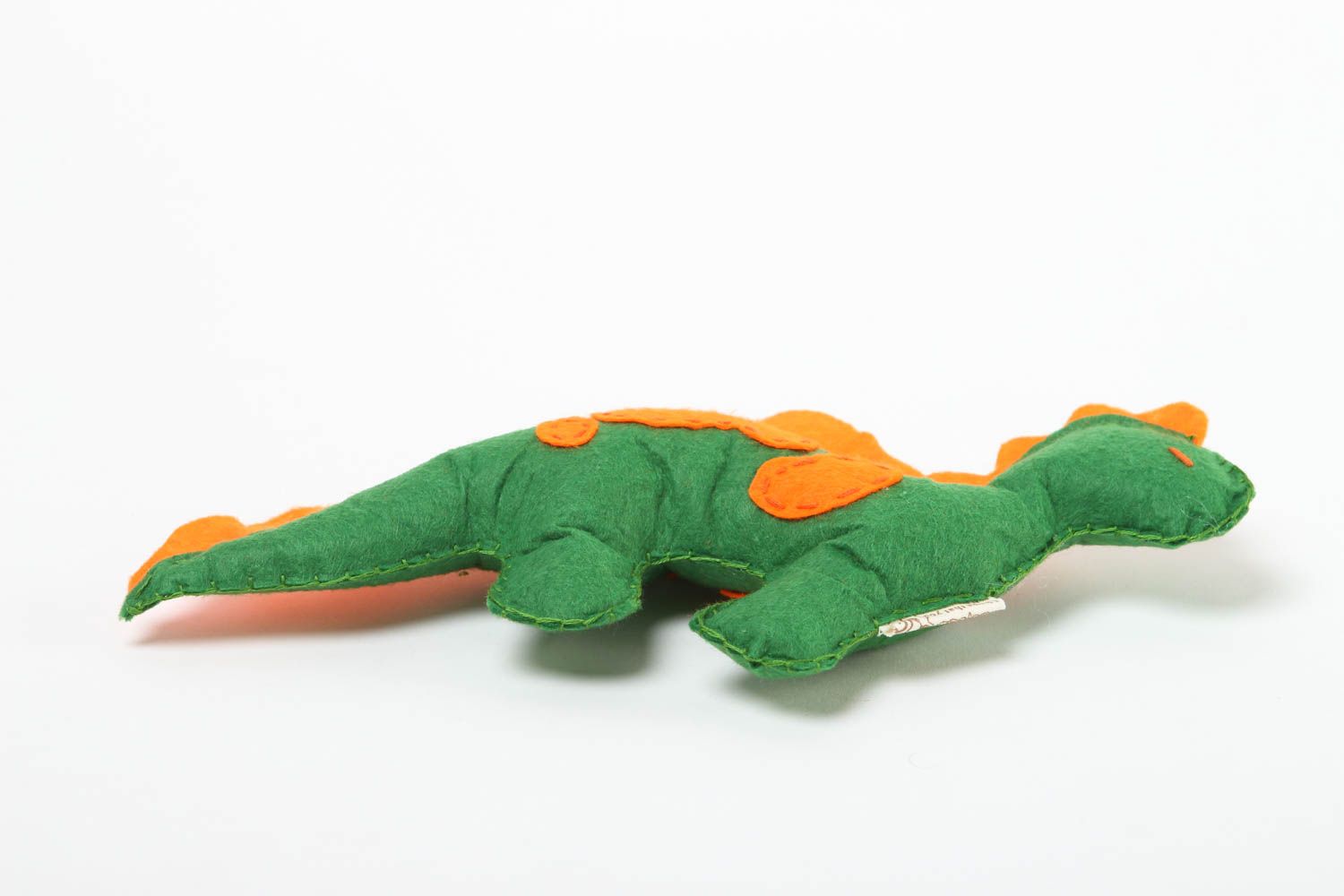 Peluche dinosaure faite main Jouet feutrine vert-orange Cadeau pour enfant photo 3