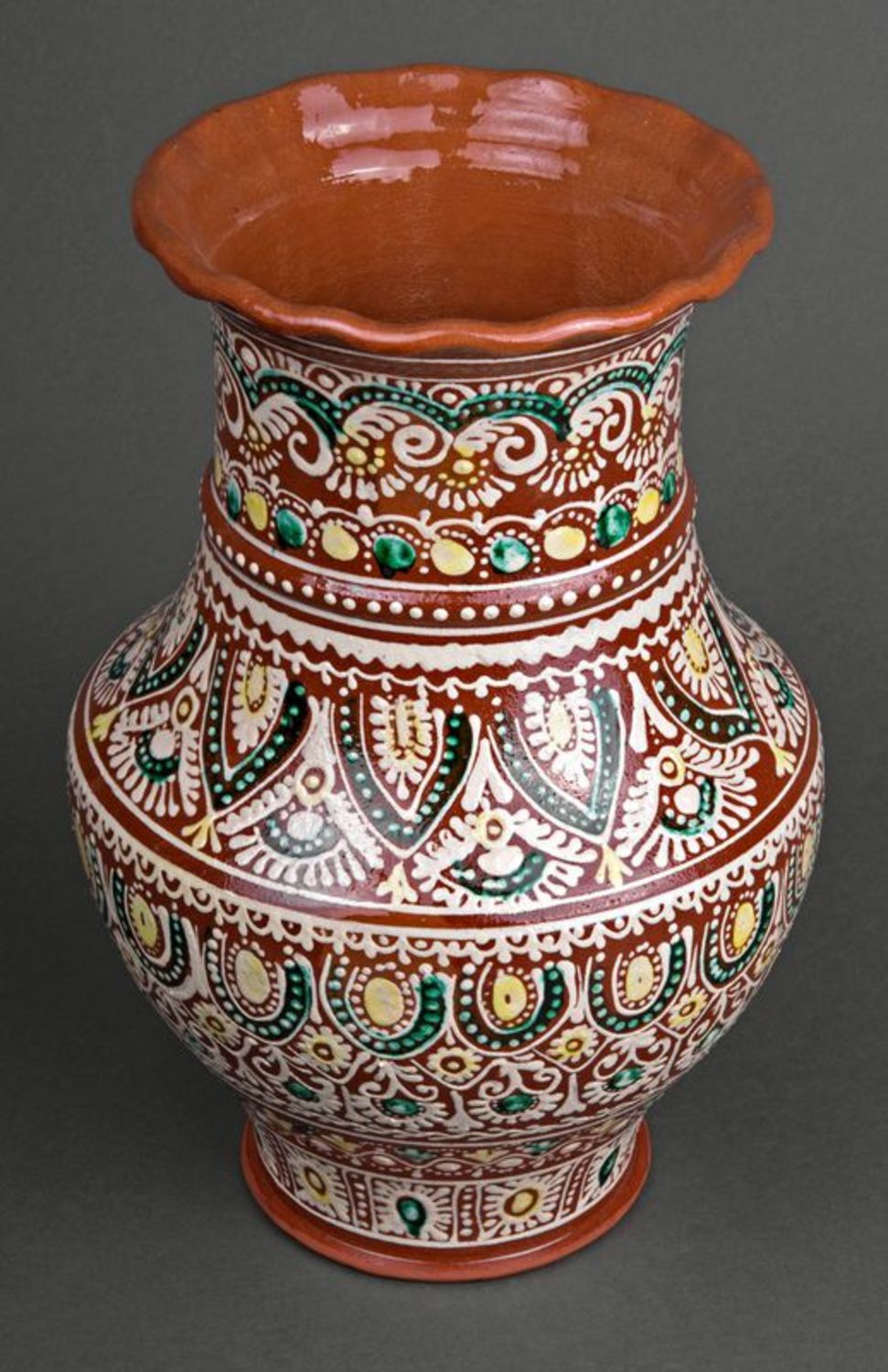 Large decorative exclusive glazed painted centerpiece vase 13 inches, 5,5 lb photo 1