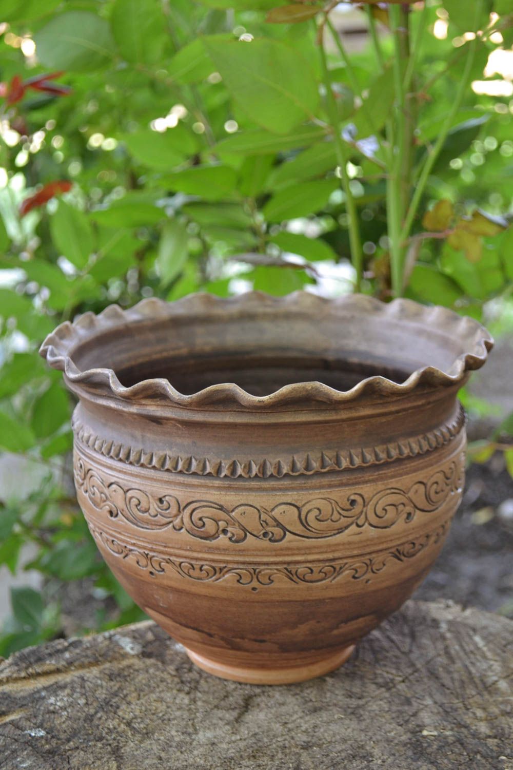 Bol en argile fait main poterie ethnique originale capacité de 3 litres photo 1