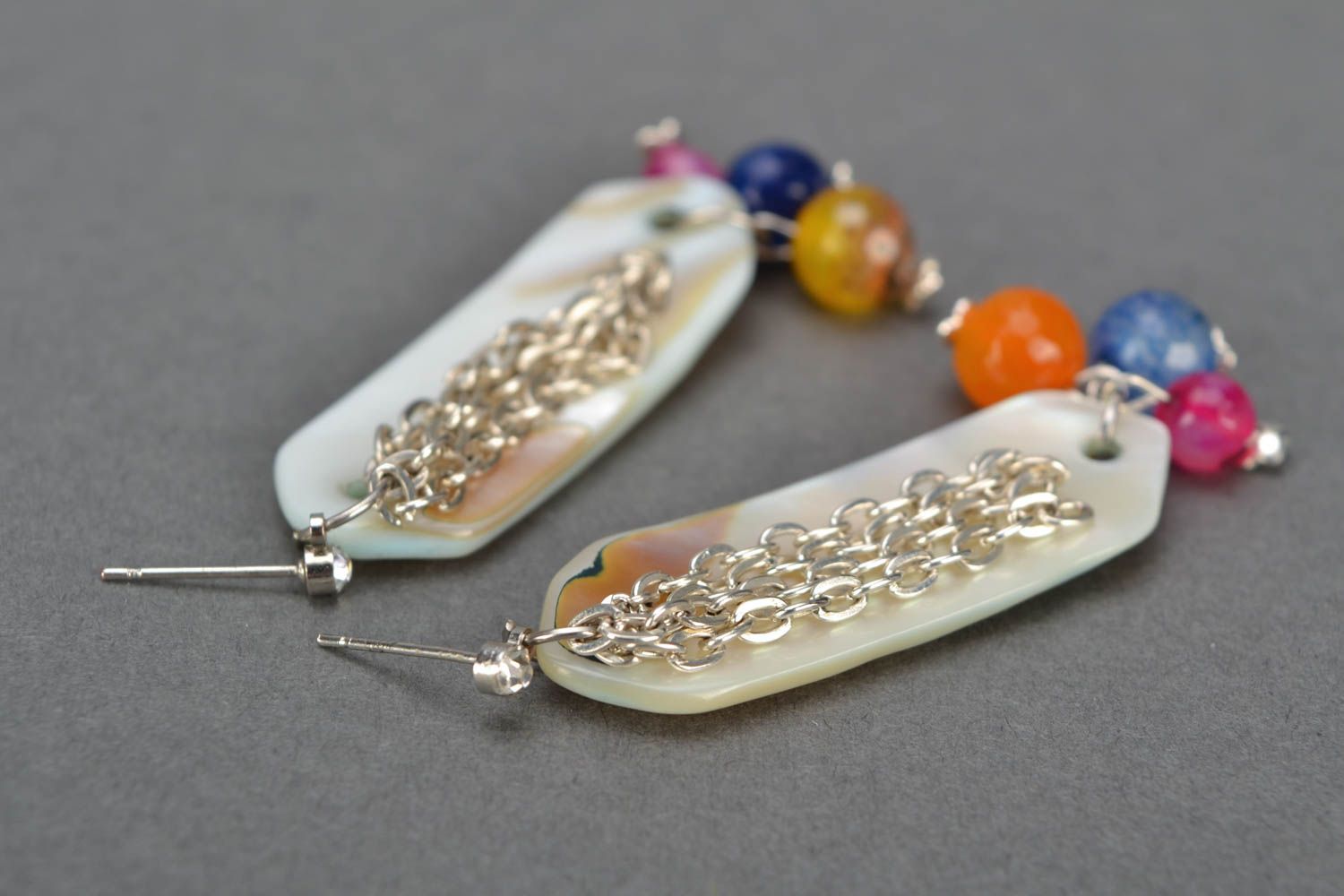 Natural stone earrings with nacre photo 4