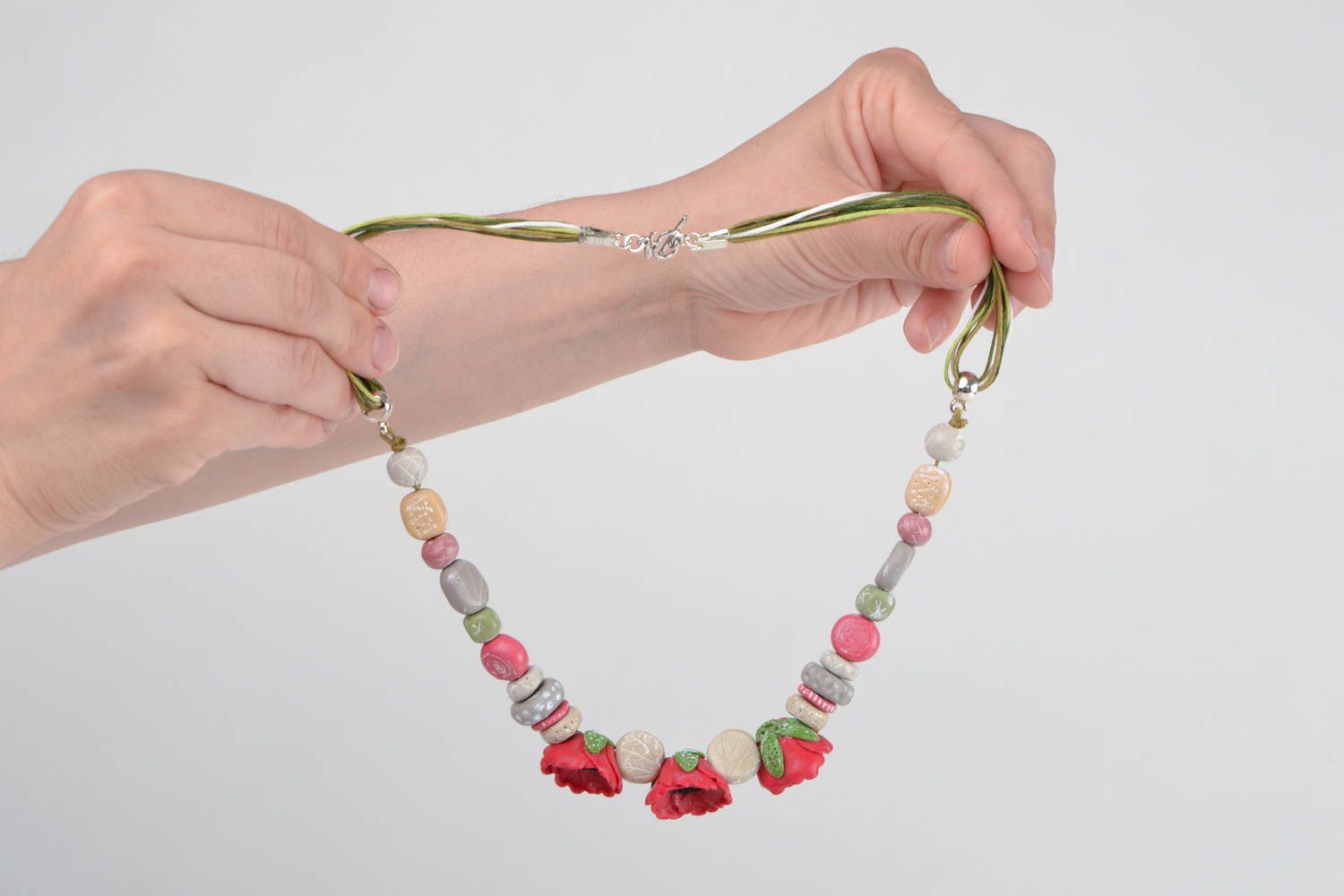 Schönes buntes Mohnblumen Collier aus Polymer Ton handmade Schmuck für Frauen foto 2