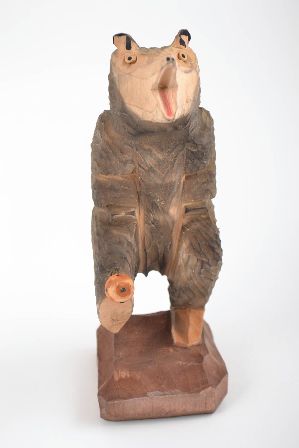 Figurine Ours en bois naturel amusante décoration originale faite à la main photo 4