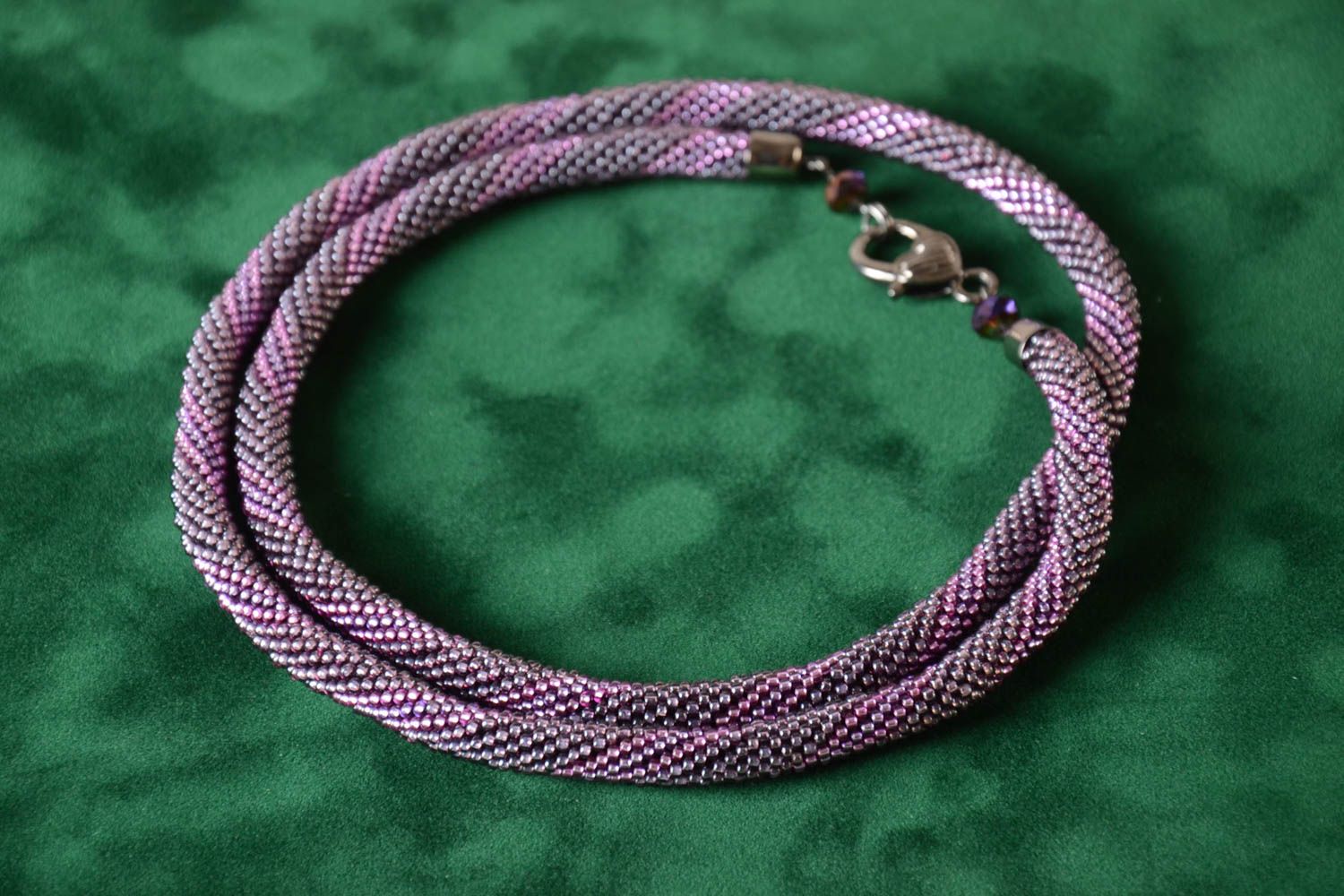 Handmade unusual cord necklace beaded lilac accessory stylish designer necklace photo 1
