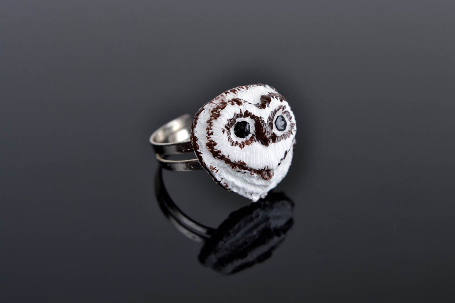 Кольцо ручной работы кольцо для девушек украшение из полимерной глины Сова фото 1