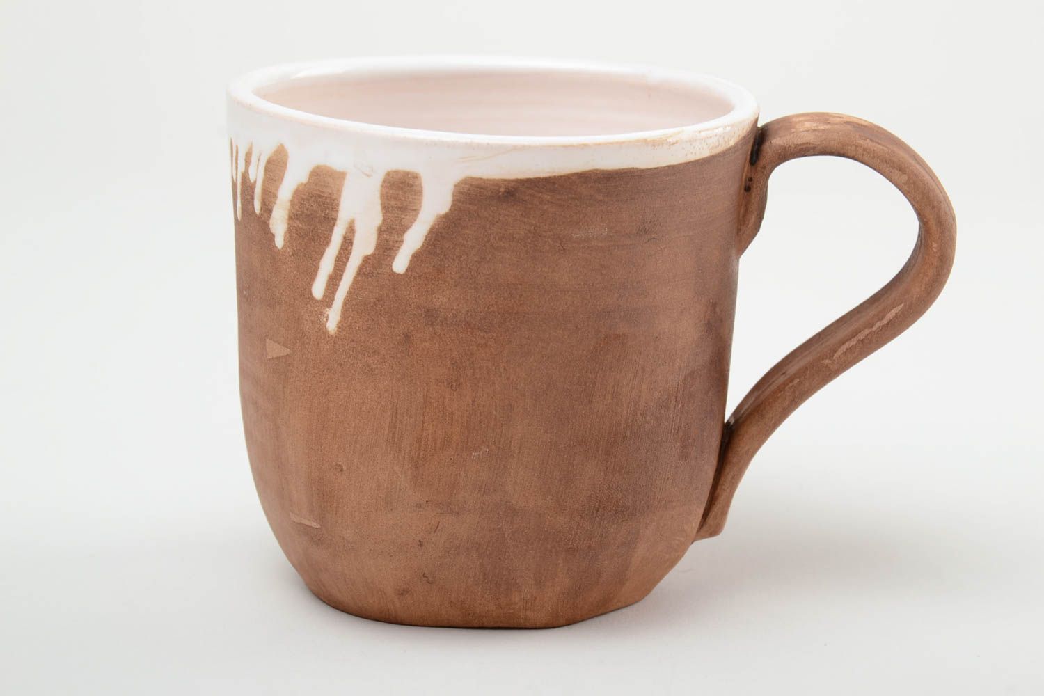 XL clay 15 oz clay drinking cup with white glaze inside with handle and no pattern photo 3