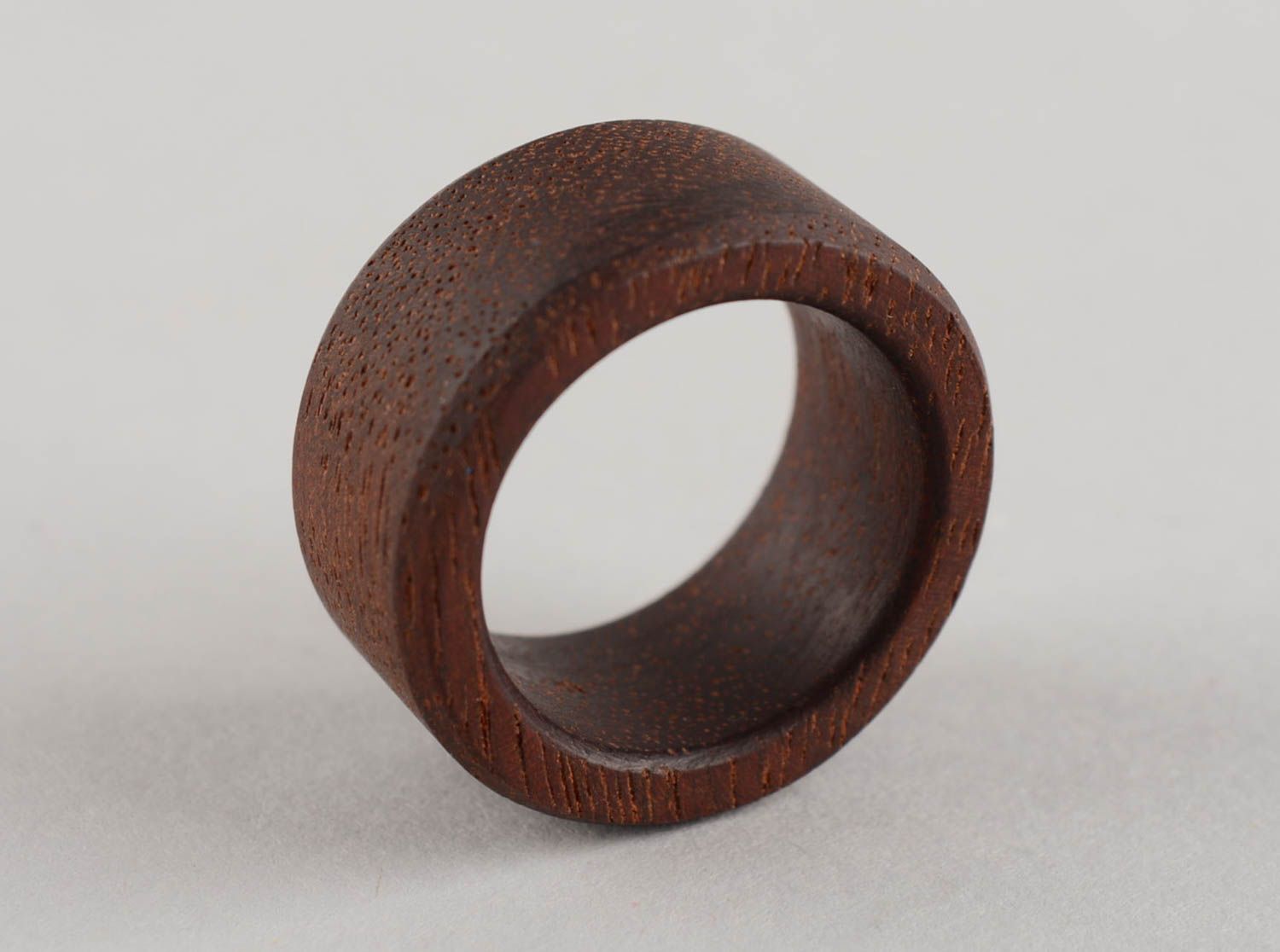 Handmade cute round brown stylish beautiful unusual ring made of wood photo 3