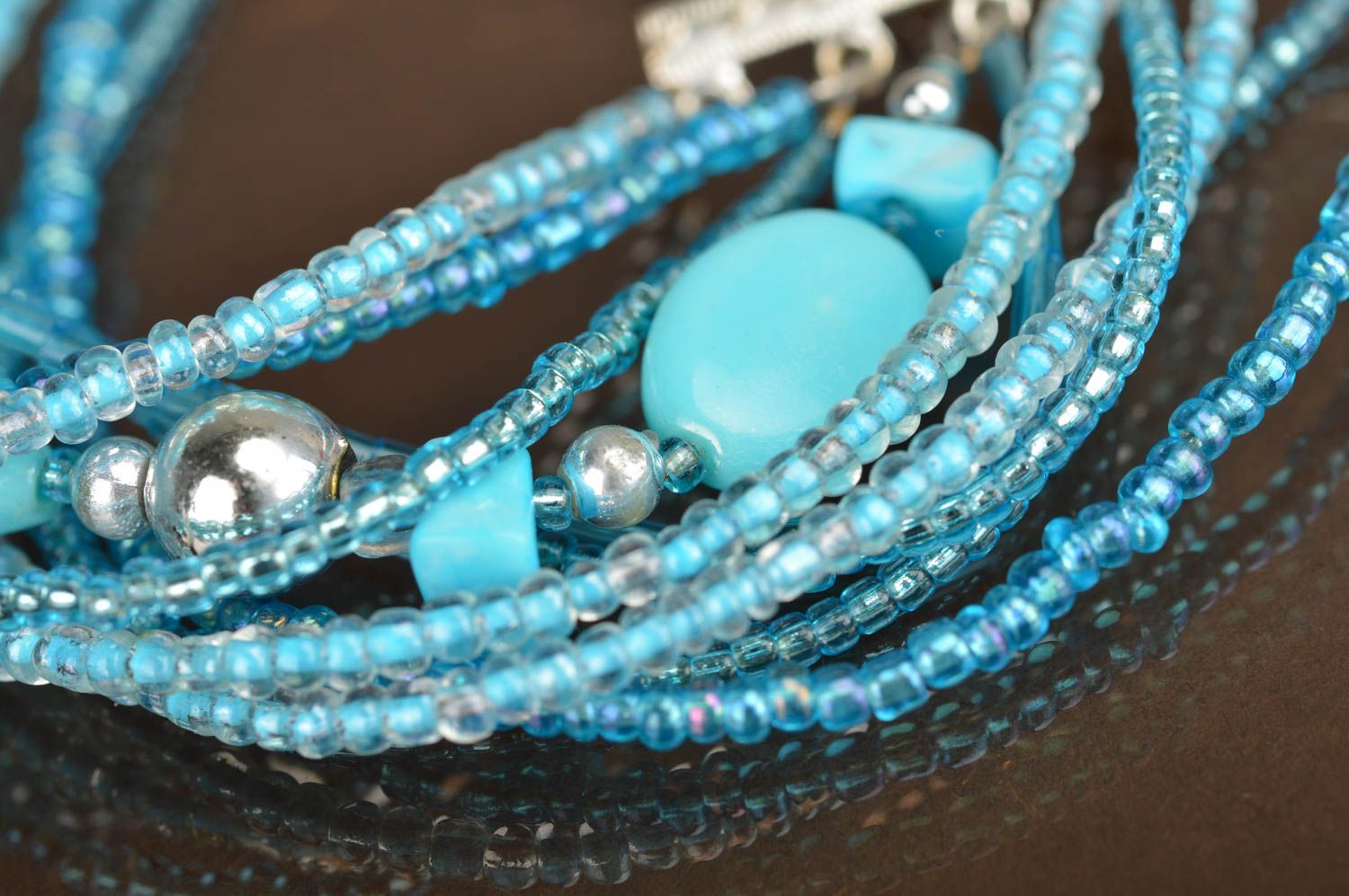 Handgemachtes schönes elegantes Glasperlen Schmuckset in Blau Collier Armband  foto 4