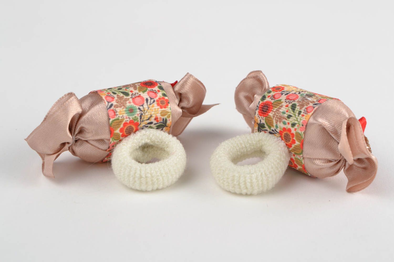 Festive handmade designer children's ribbon hair ties set 2 pieces photo 4
