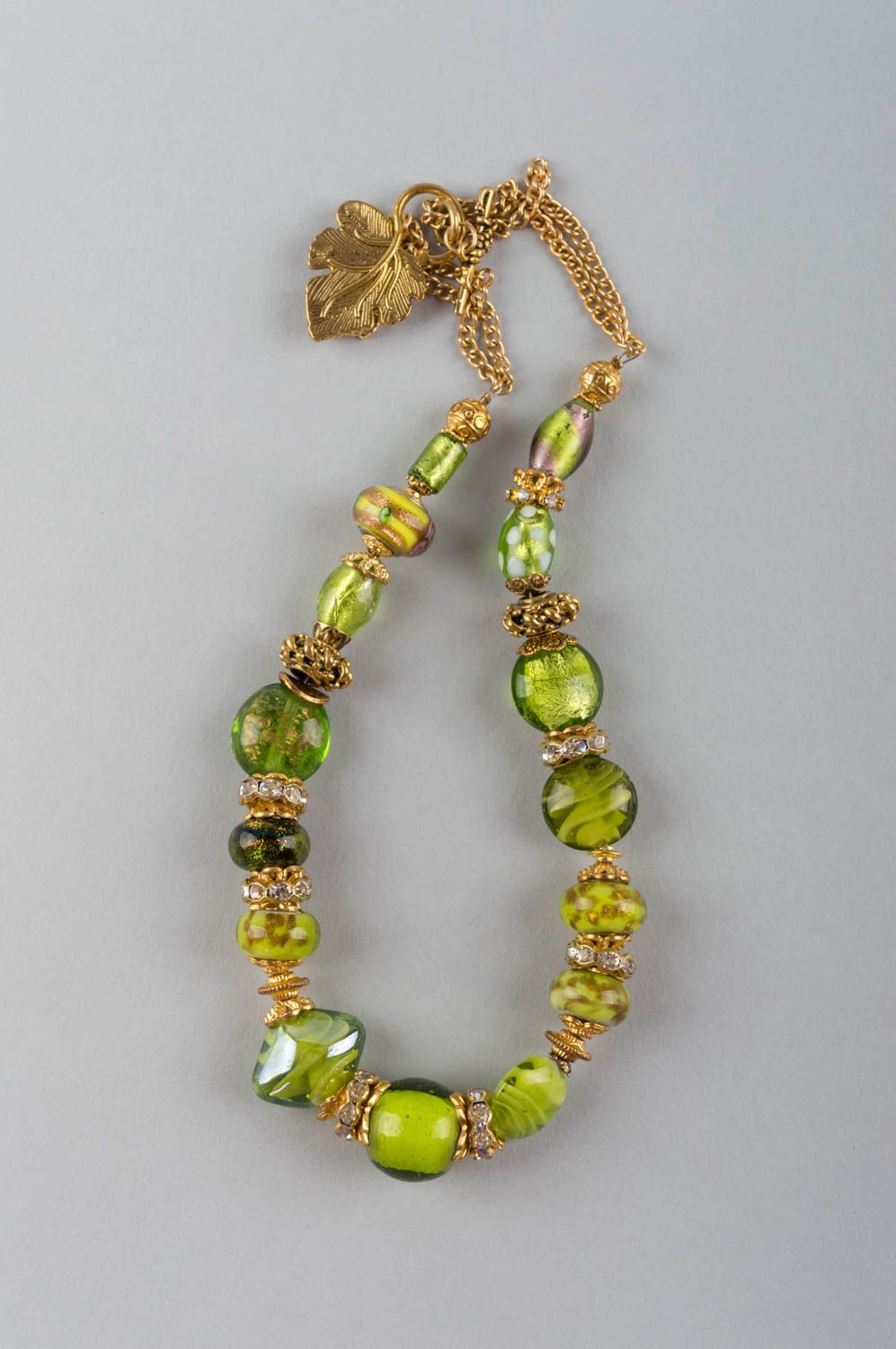 Beautiful green handmade designer necklace with Murano glass and crystal beads photo 2