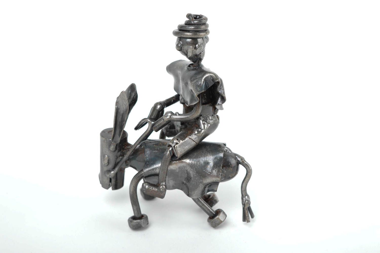 Figurine âne avec homme Statuette design fait main en métal Cadeau original photo 4