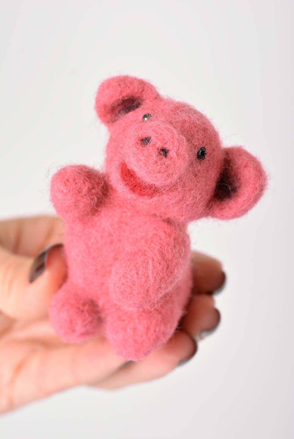 Handmade Schwein Spielzeug in Rosa gefilzte Figur für Kinderzimmer Geschenk Idee foto 2